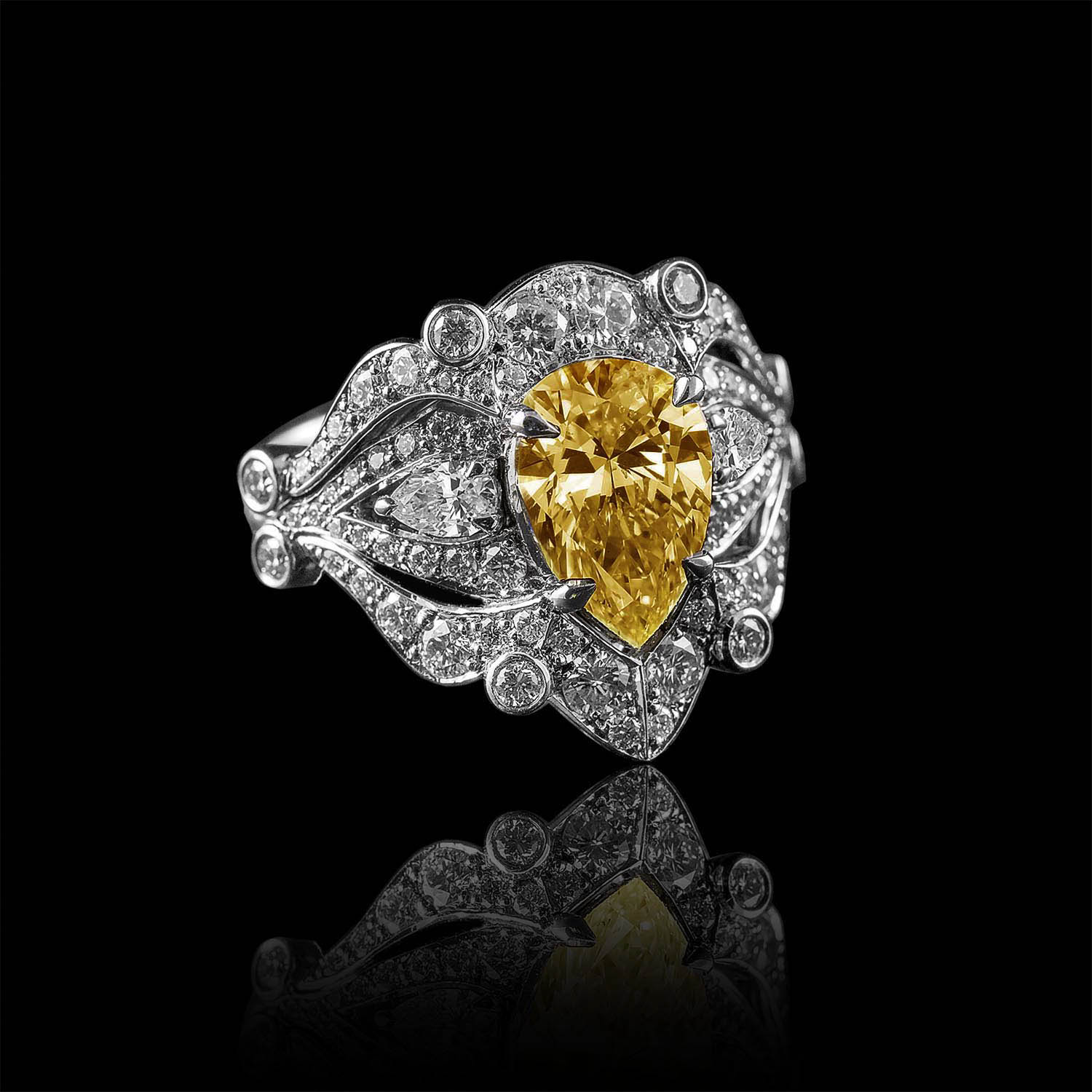 The Moon Ocean Rings in Platinum with Pear Centre Stone Alternate shot 2