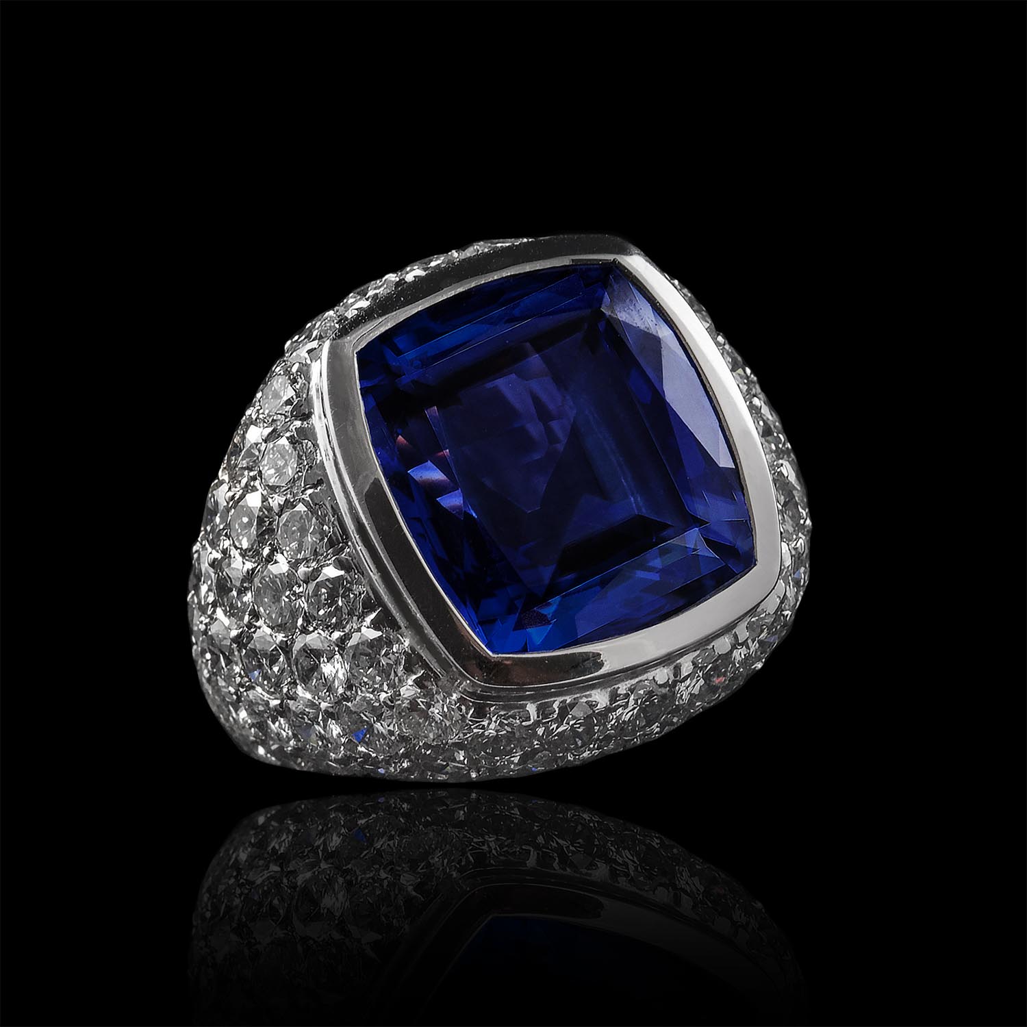The Moon Ocean Bezel Rings in Platinum with Cushion Centre Stone Alternate shot 2