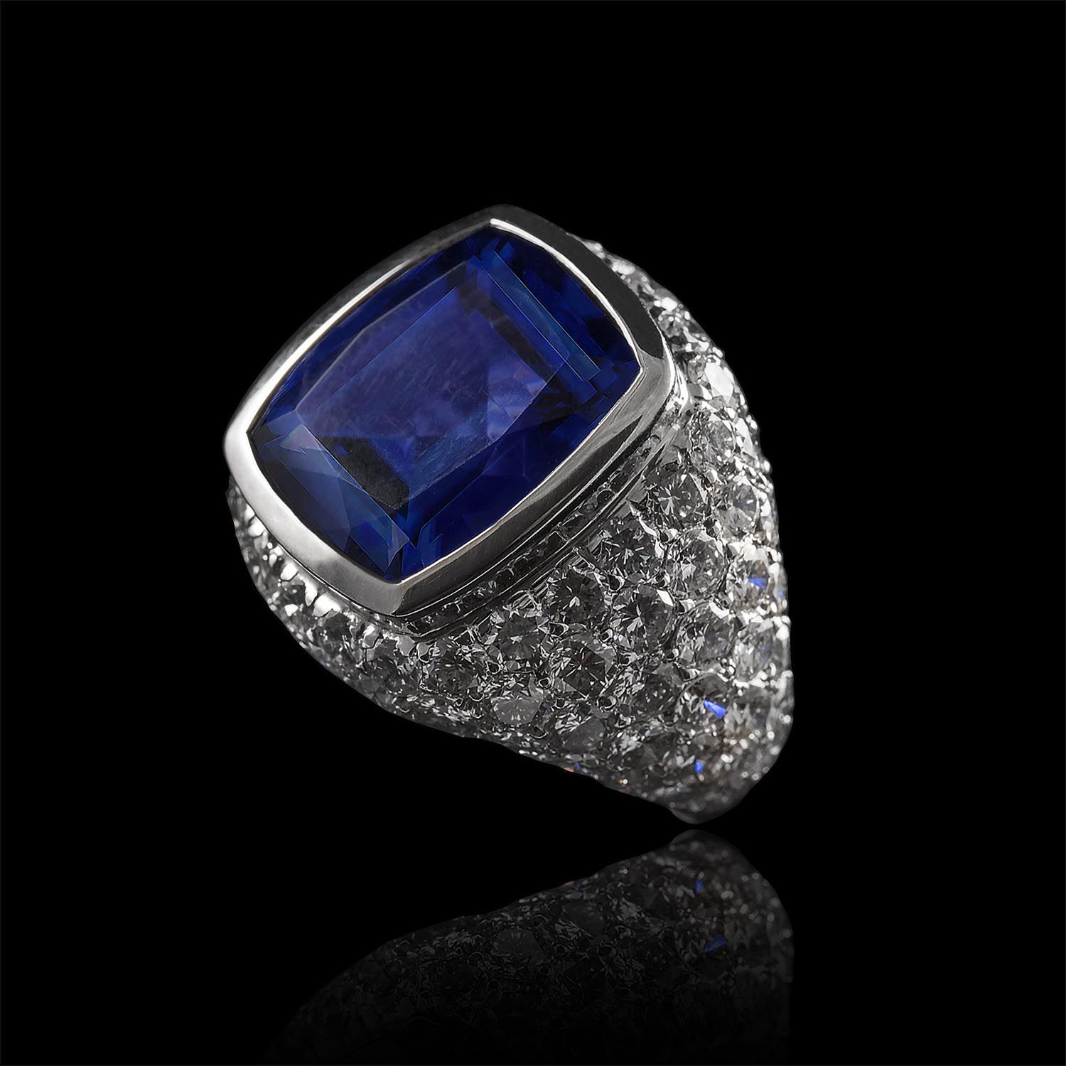The Moon Ocean Bezel Rings in Platinum with Cushion Centre Stone Alternate shot 3