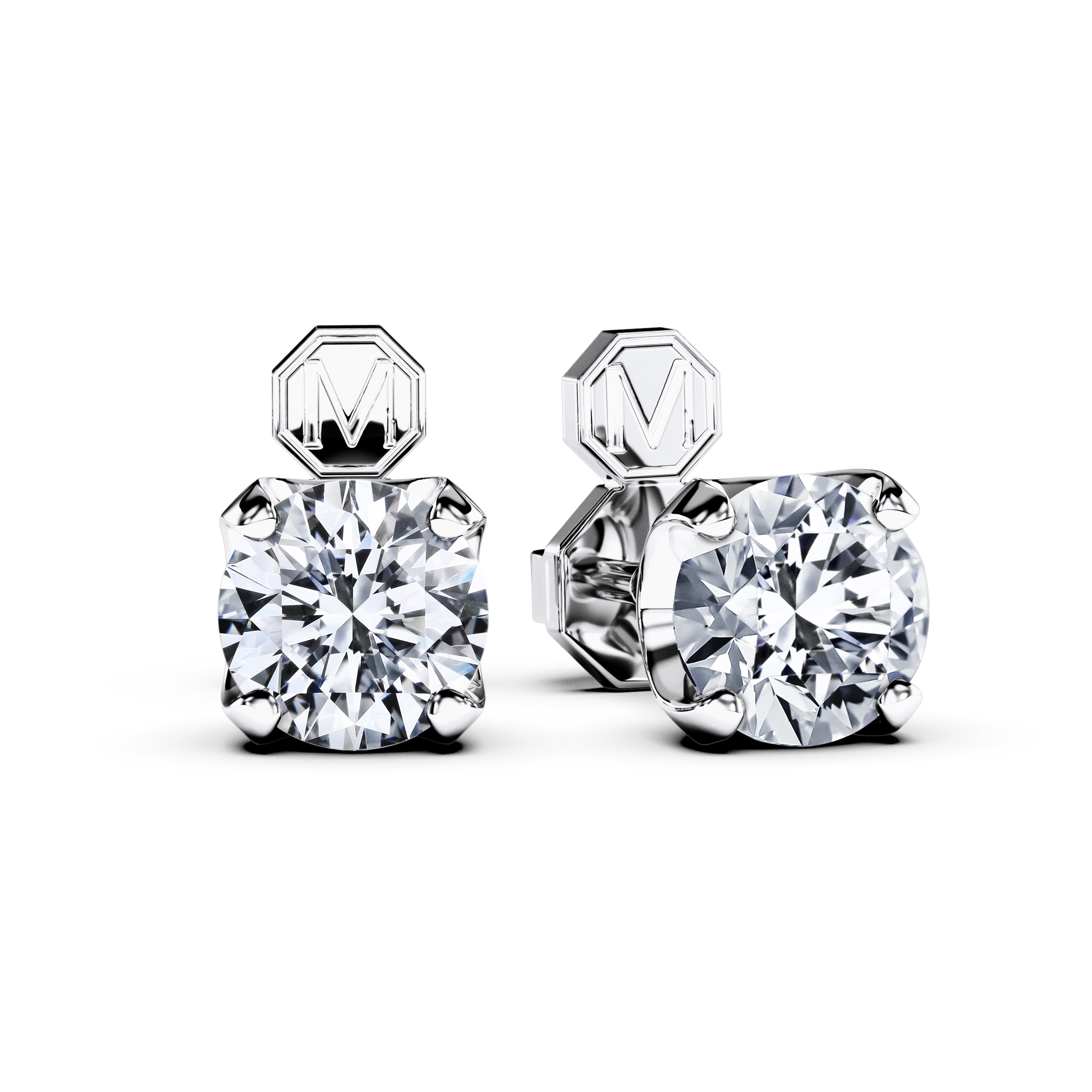 Stud, 18ct White Gold Diamond Earrings Round