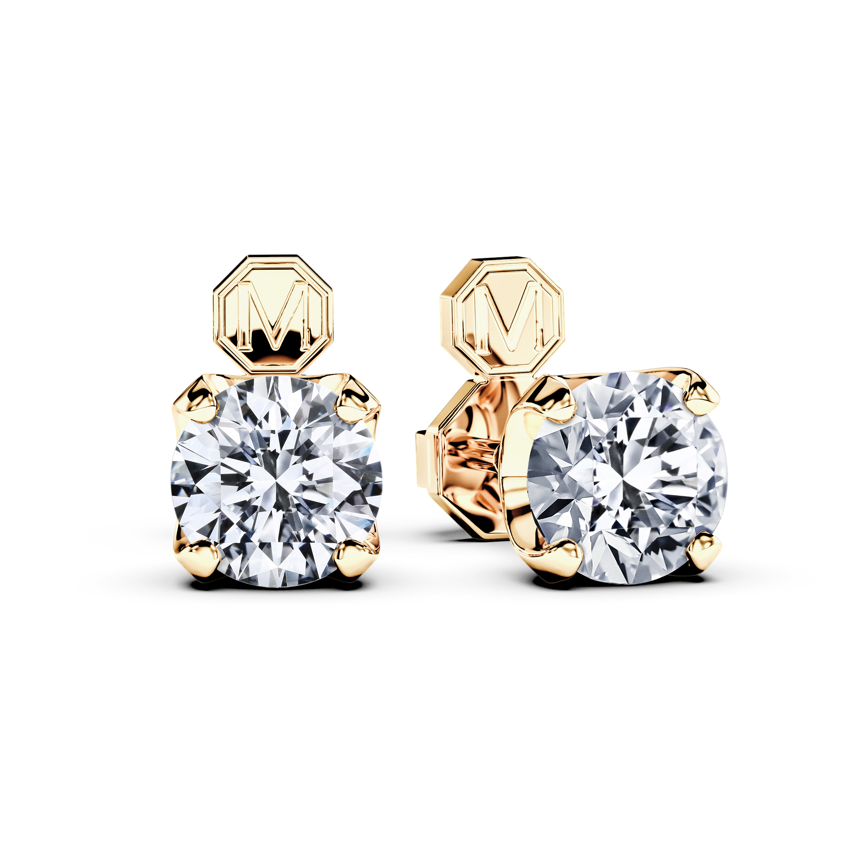 Stud, 18ct Yellow Gold Diamond Earrings Round