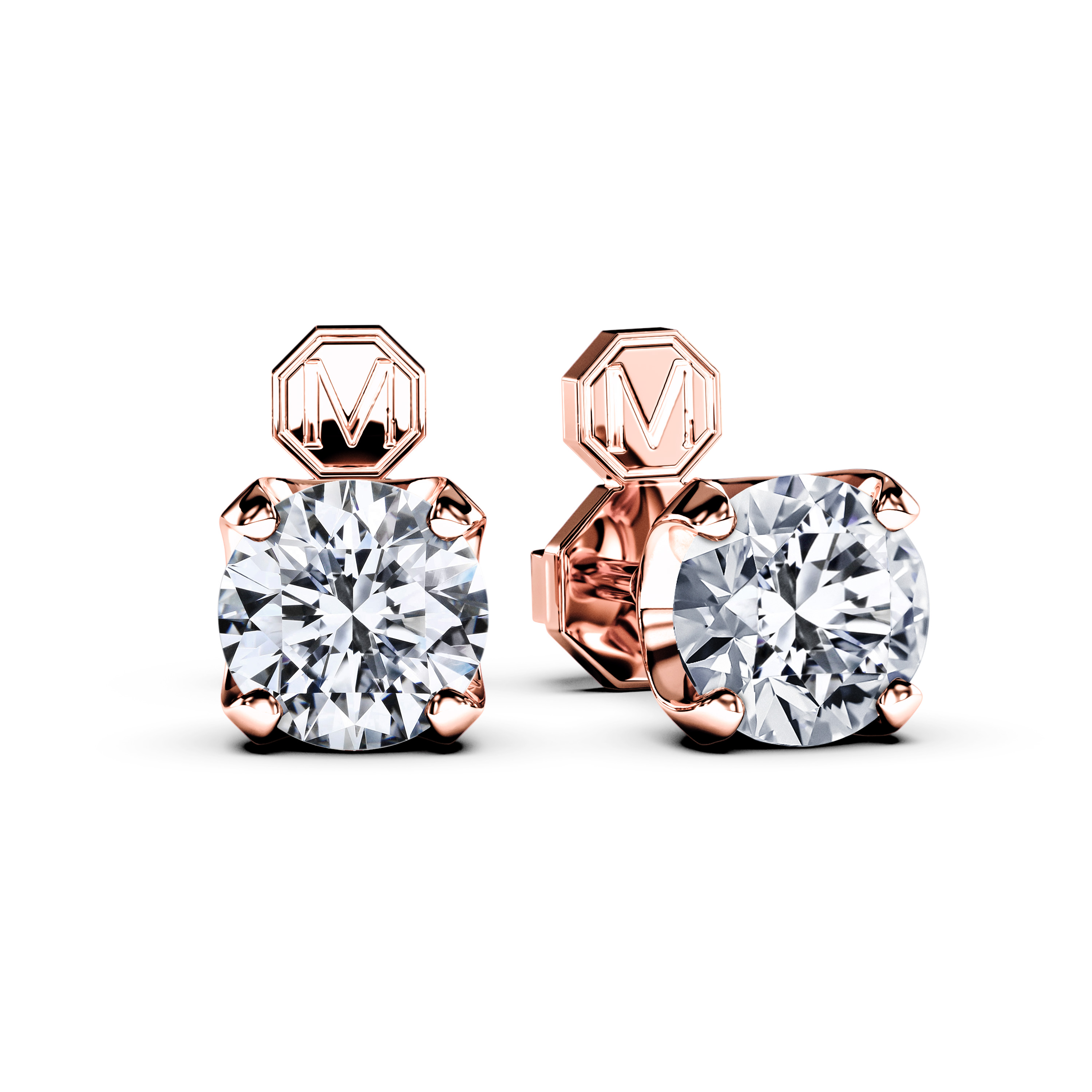 Stud, 18ct Rose Gold Diamond Earrings Round