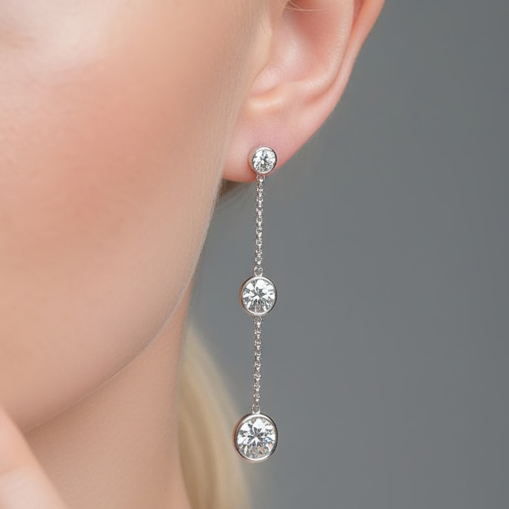 The Moon Ocean Bezel Earrings in 18ct White Gold with Round Centre Stone Alternate shot 5