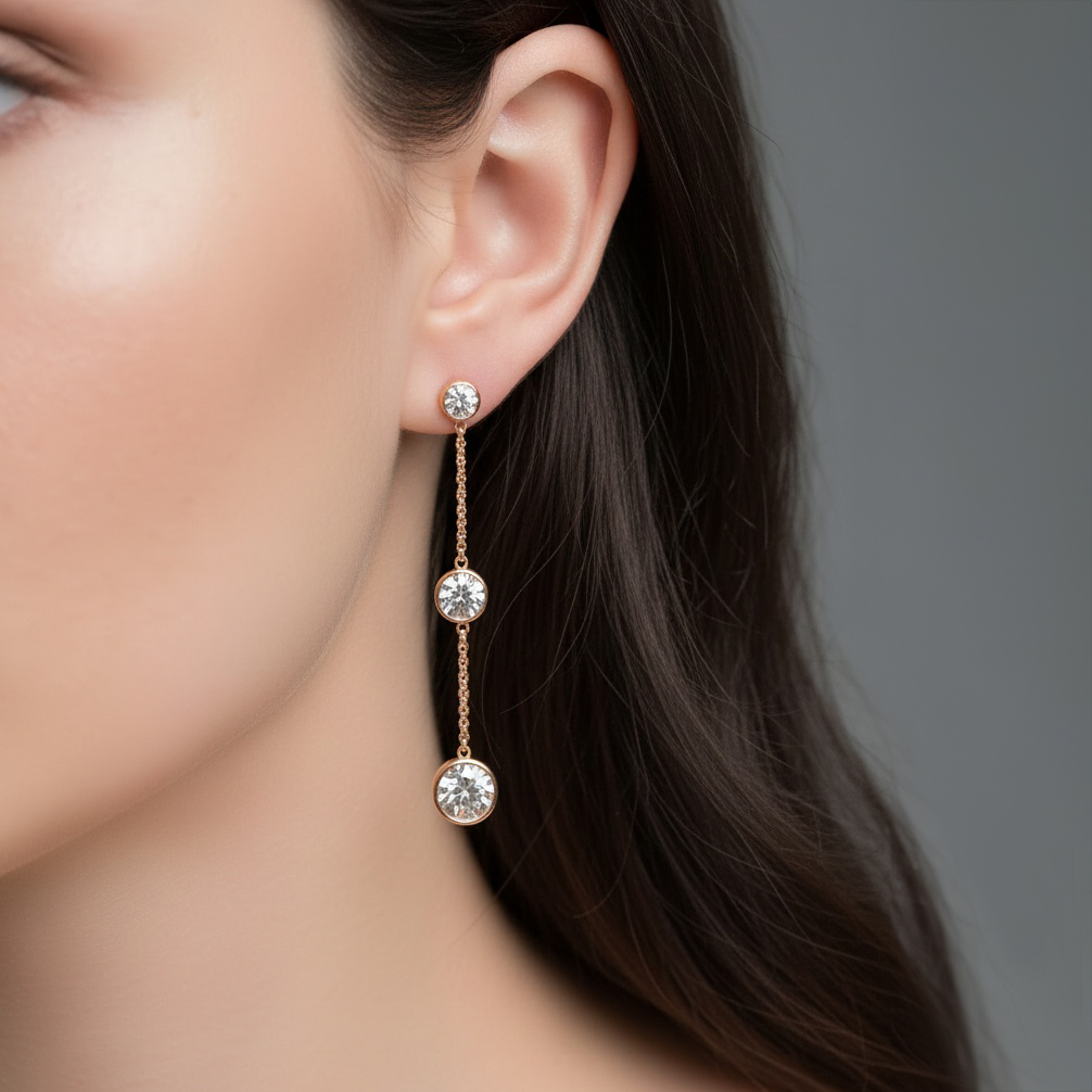 The Moon Ocean Bezel Earrings in 18ct Rose Gold with Round Centre Stone Alternate shot 5