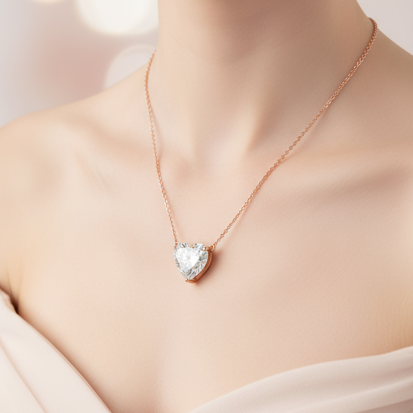 The Moon Ocean Stud Pendant in 18ct Rose Gold with Heart Centre Stone Alternate shot 5