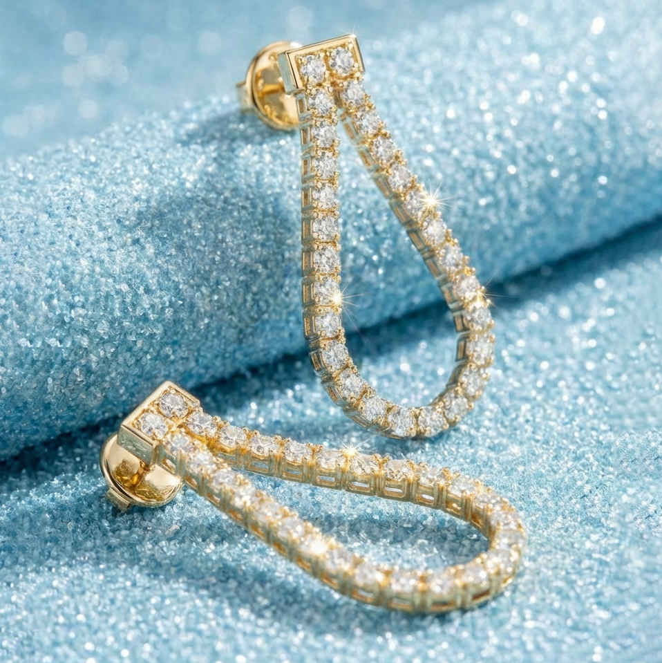 The Moon Ocean Tennis Earrings in 18ct Yellow Gold with Round Centre Stone Alternate shot 4