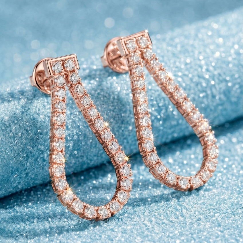 The Moon Ocean Tennis Earrings in 18ct Rose Gold with Round Centre Stone Alternate shot 5