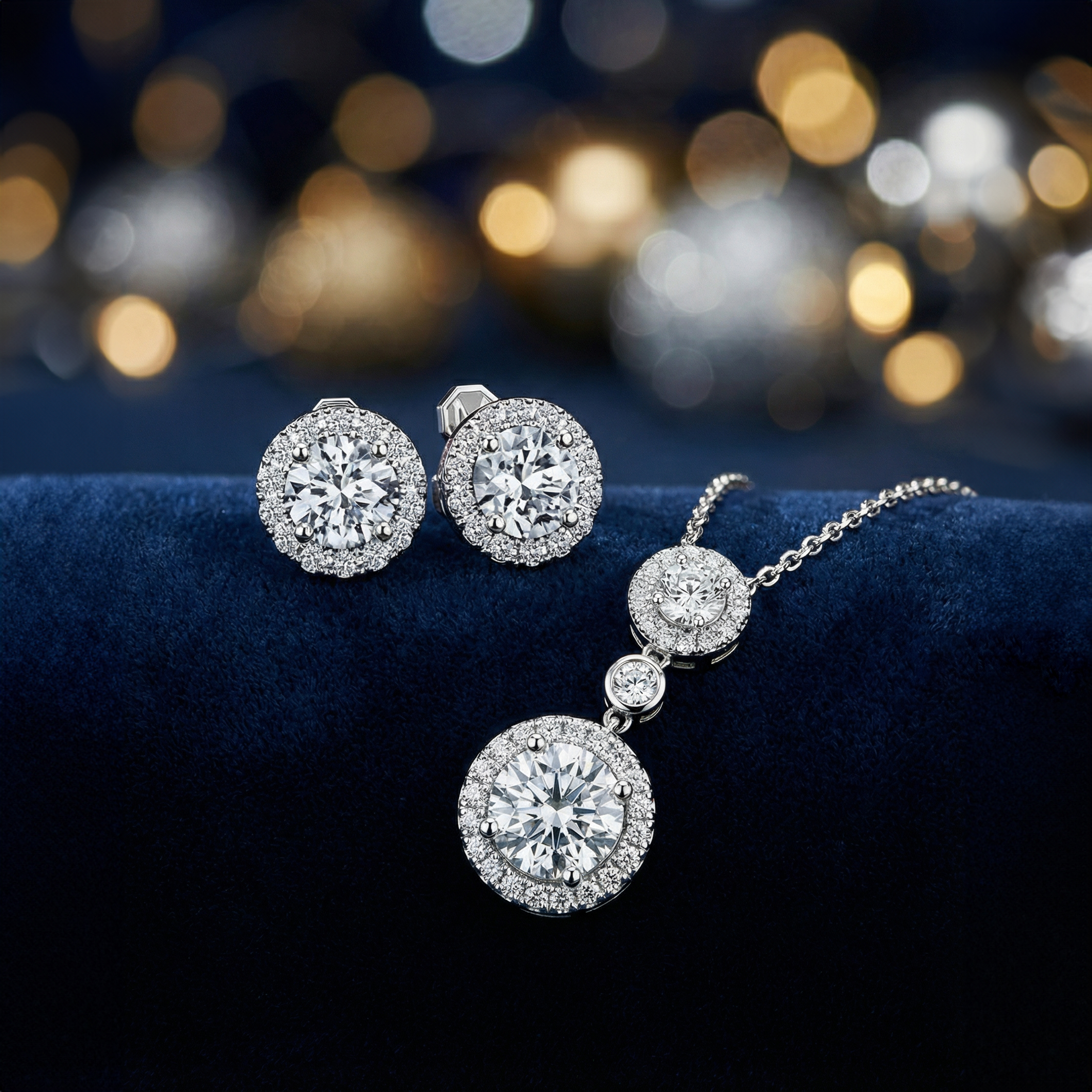 The Moon Ocean Stud Earrings in 18ct White Gold with Round Centre Stone Alternate shot 5