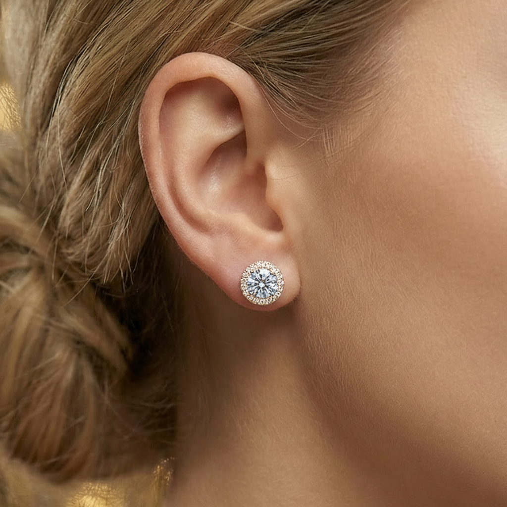 The Moon Ocean Stud Earrings in 18ct Yellow Gold with Round Centre Stone Alternate shot 4