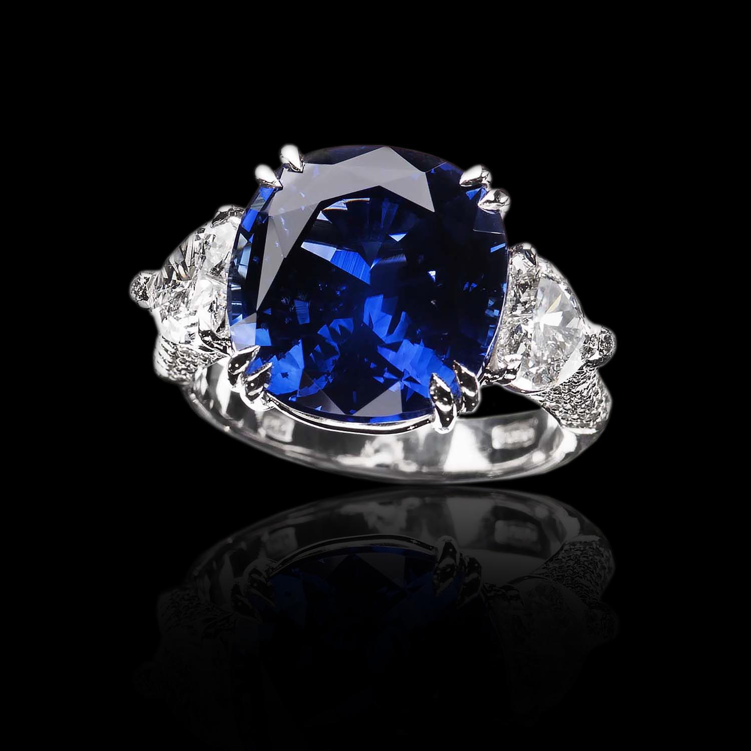 The Moon Ocean Rings in Platinum with Cushion Centre Stone Alternate shot 2