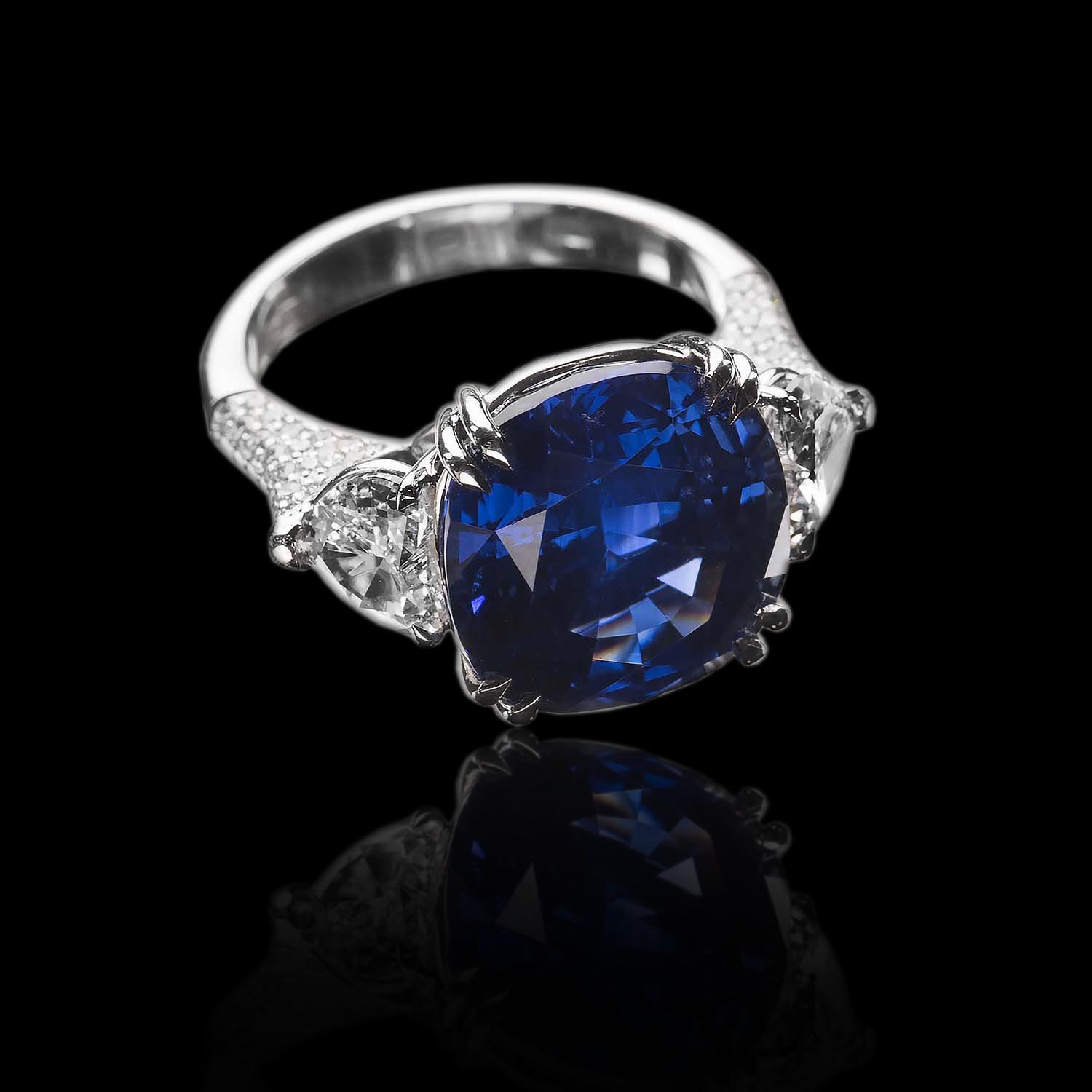 The Moon Ocean Rings in Platinum with Cushion Centre Stone Alternate shot 4