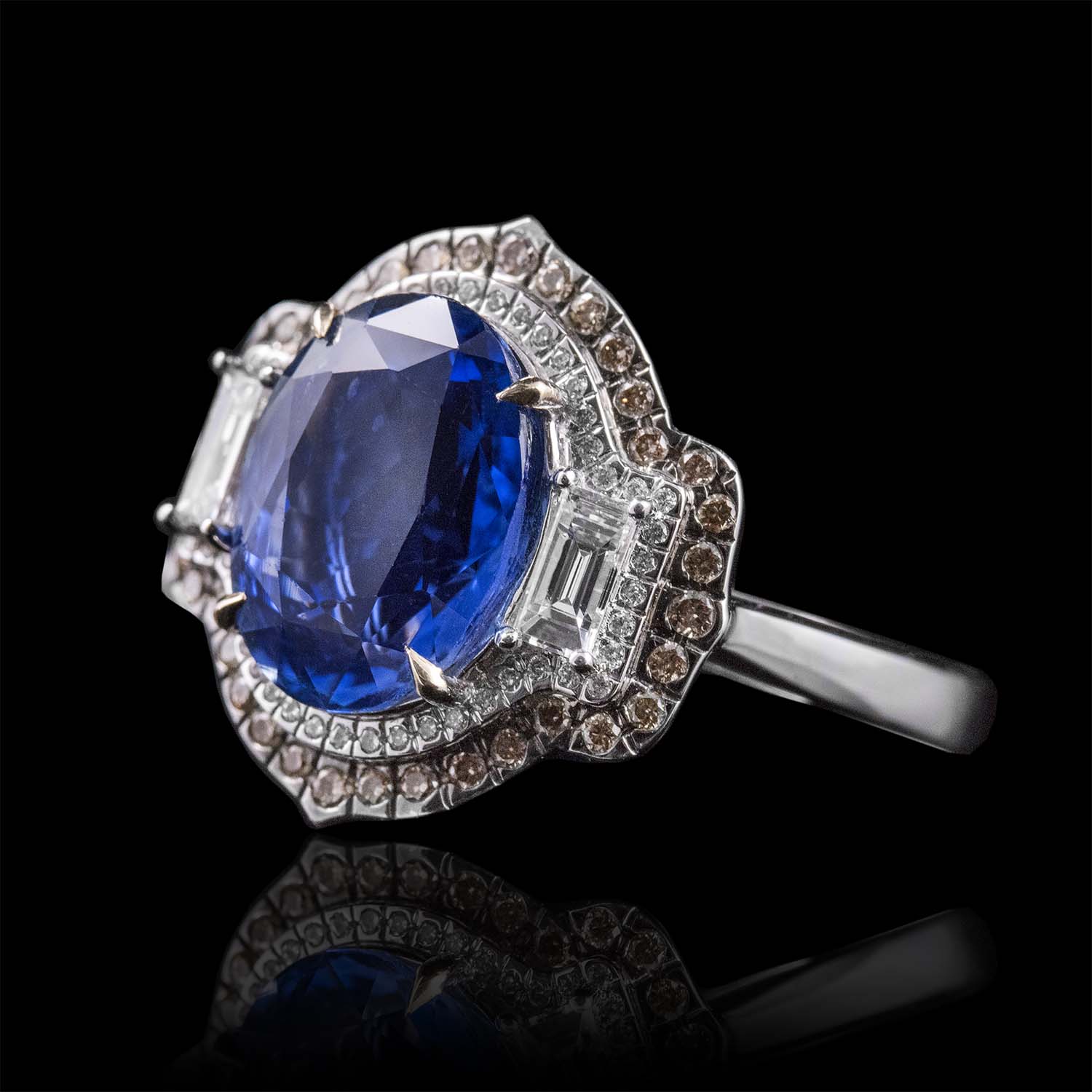 The Moon Ocean Halo Rings in 18ct White Gold with Oval Centre Stone Alternate shot 2