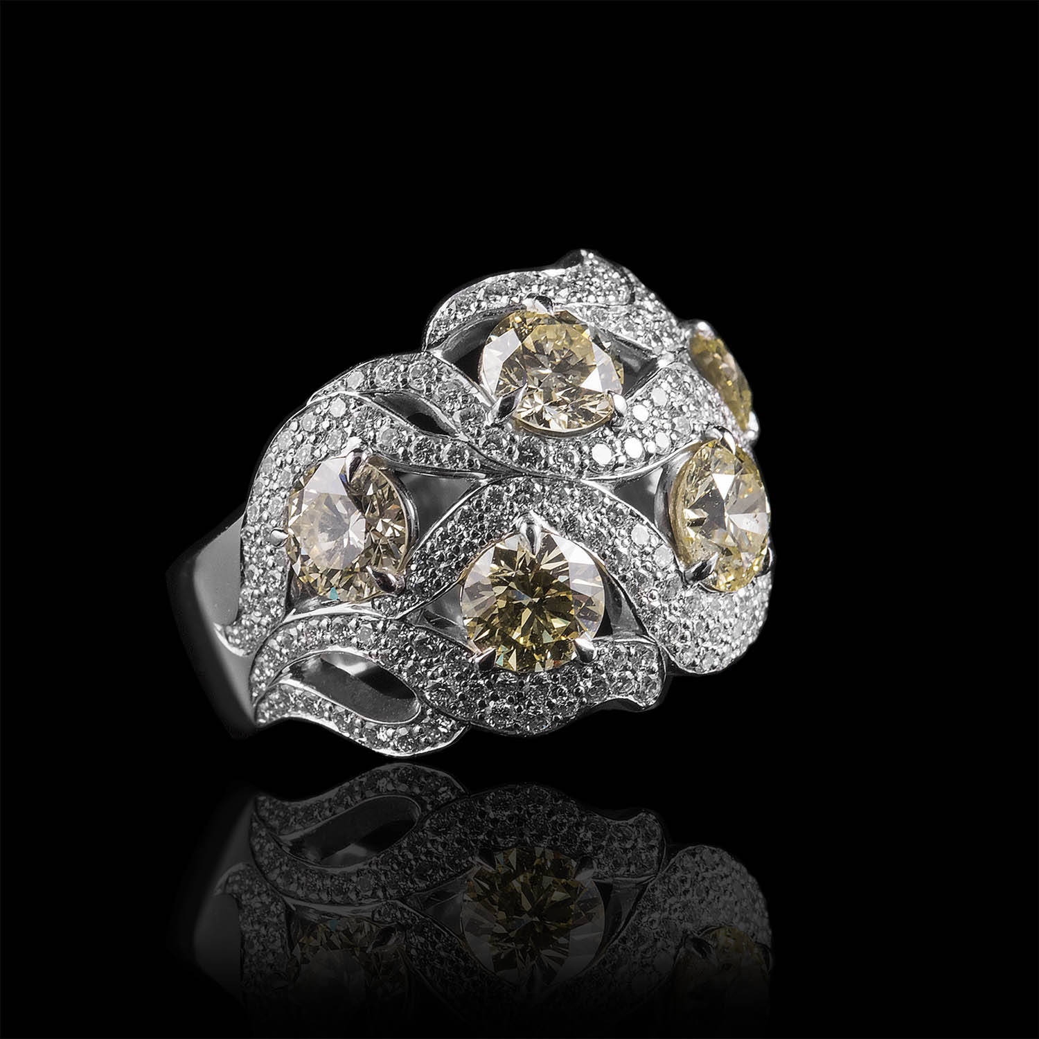 The Moon Ocean Side Stones Rings in Platinum with Round Centre Stone Alternate shot 3