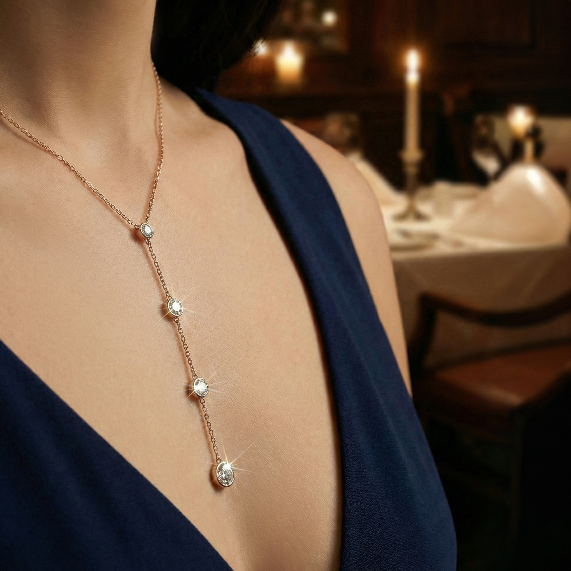 The Moon Ocean Drop Pendant in 18ct Yellow Gold with Round Centre Stone Alternate shot 5