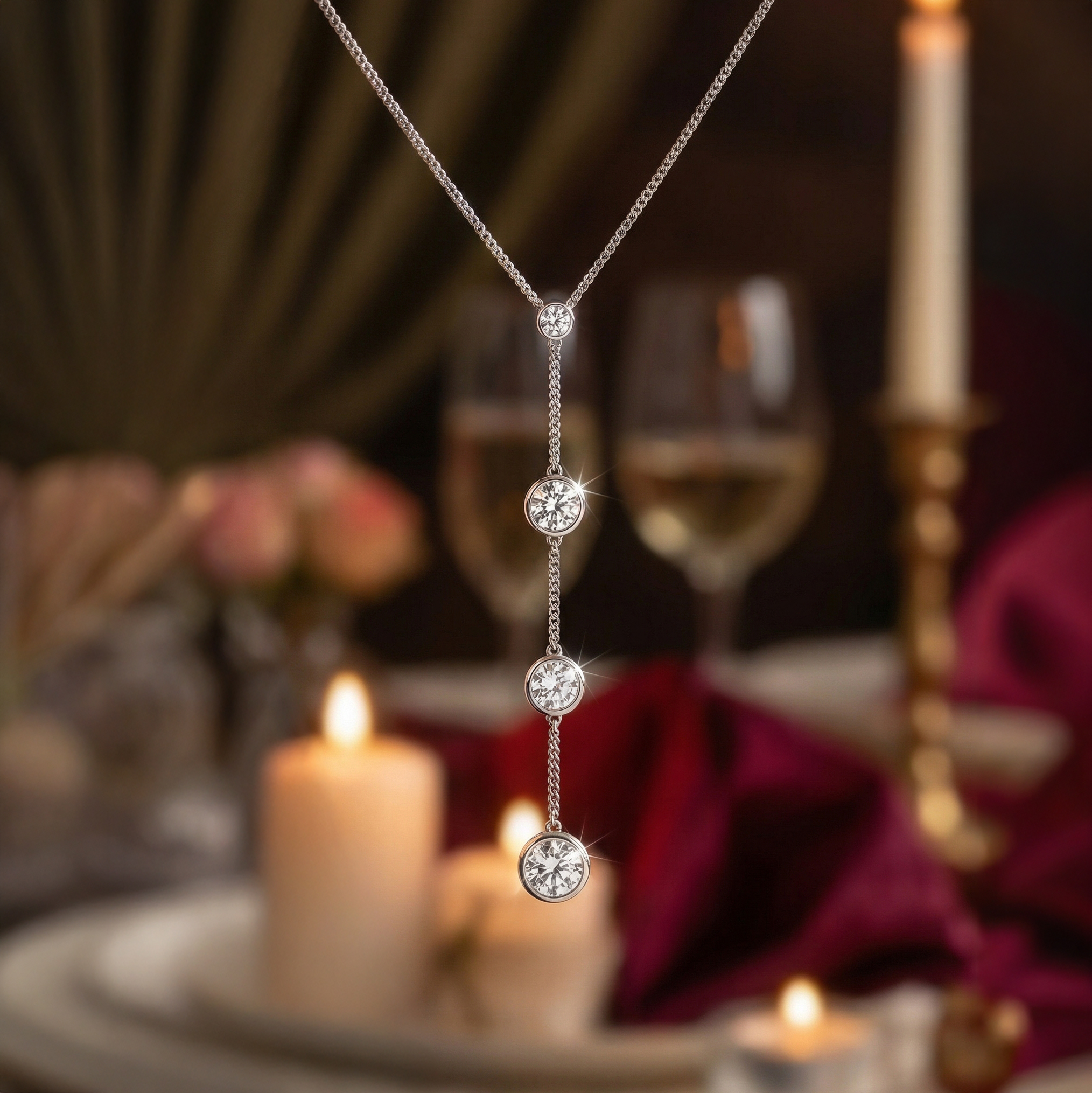 The Moon Ocean Drop Pendant in 18ct White Gold with Round Centre Stone Alternate shot 5