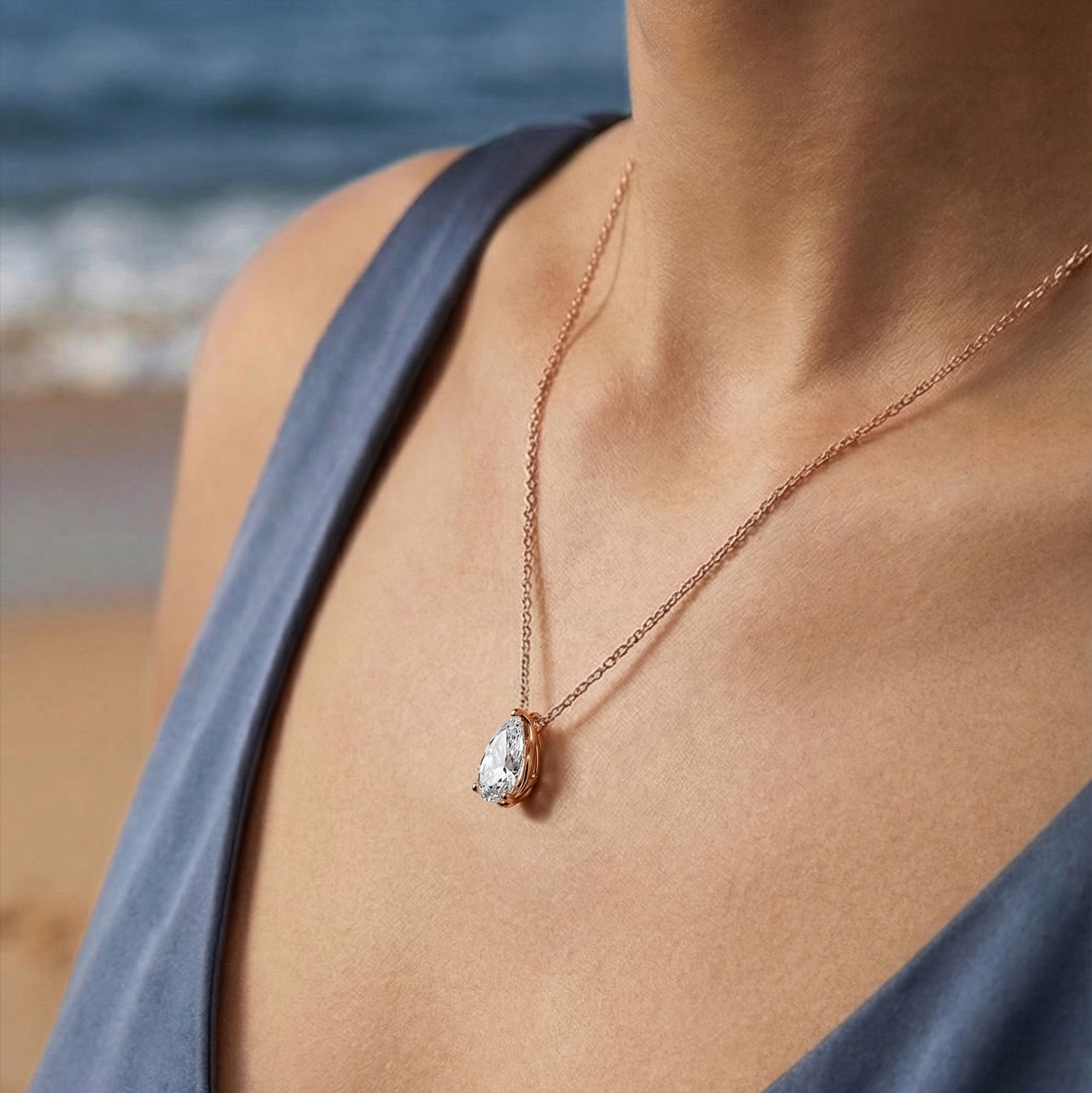 The Moon Ocean Stud Pendant in 18ct Rose Gold with Pear Centre Stone Alternate shot 4