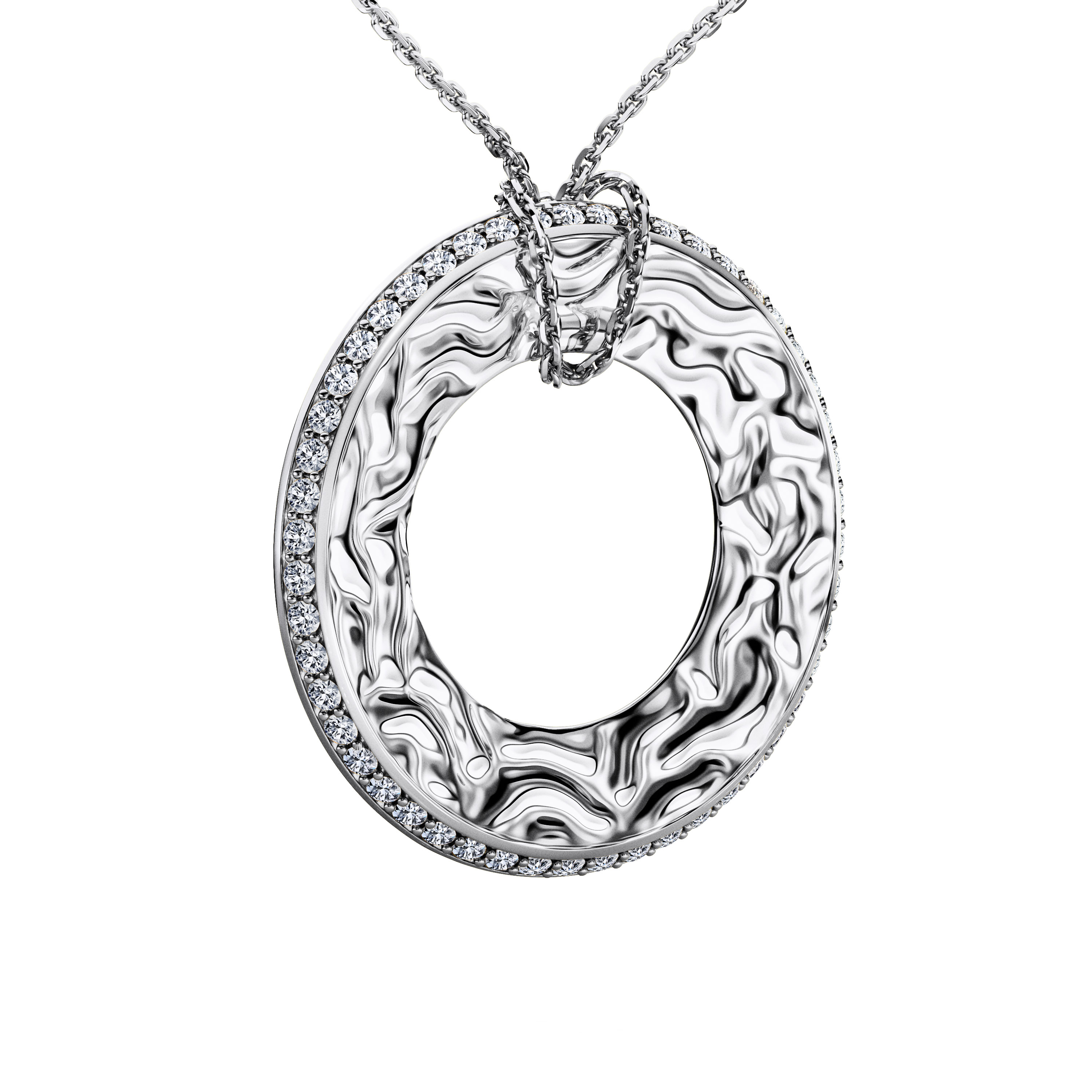 The Moon Ocean Halo Pendant in 18ct White Gold with Round Centre Stone Alternate shot 3