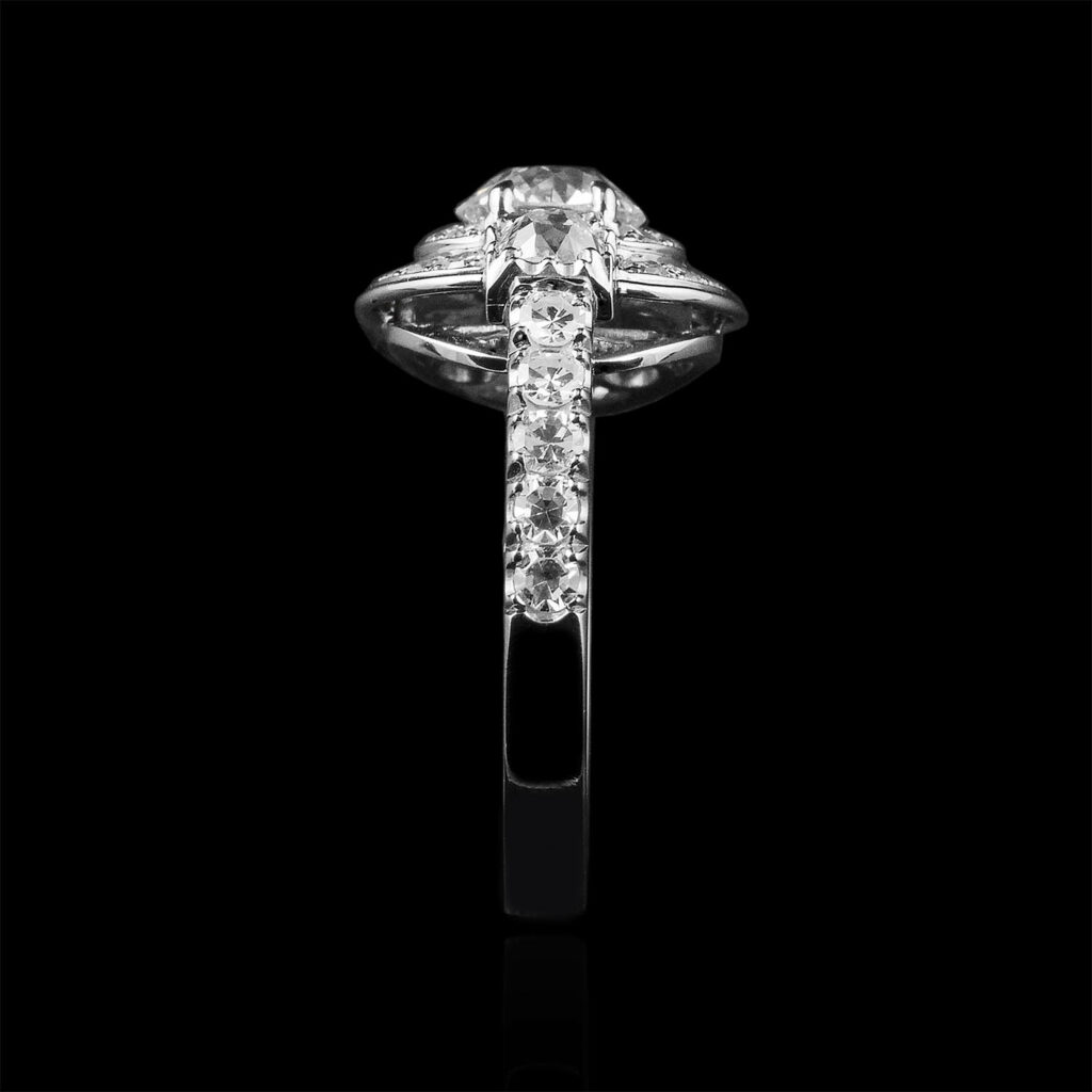 The Moon Ocean Three Stones Rings in Platinum with Round Centre Stone Alternate shot 4