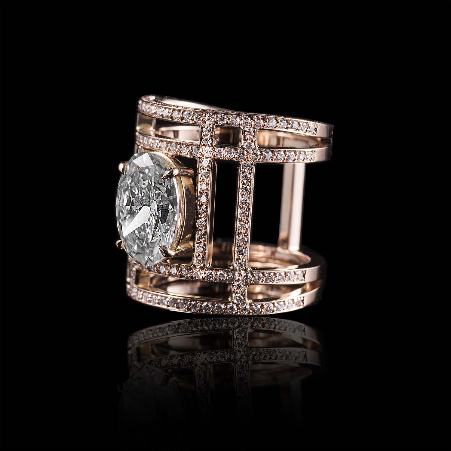 The Moon Ocean Rings in 18ct Rose Gold with Oval Centre Stone Alternate shot 2