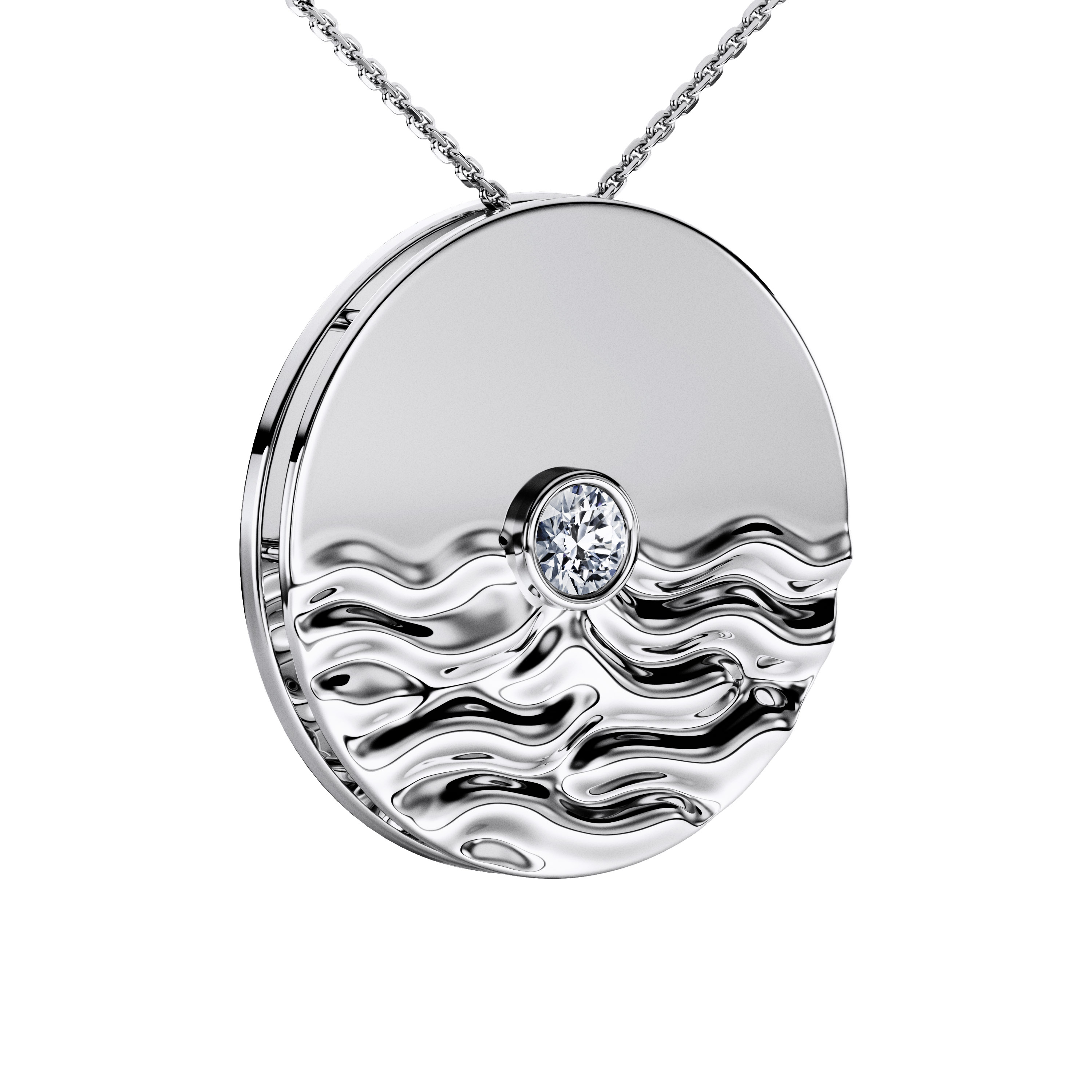 The Moon Ocean Bezel Pendant in 18ct White Gold with Round Centre Stone Alternate shot 3