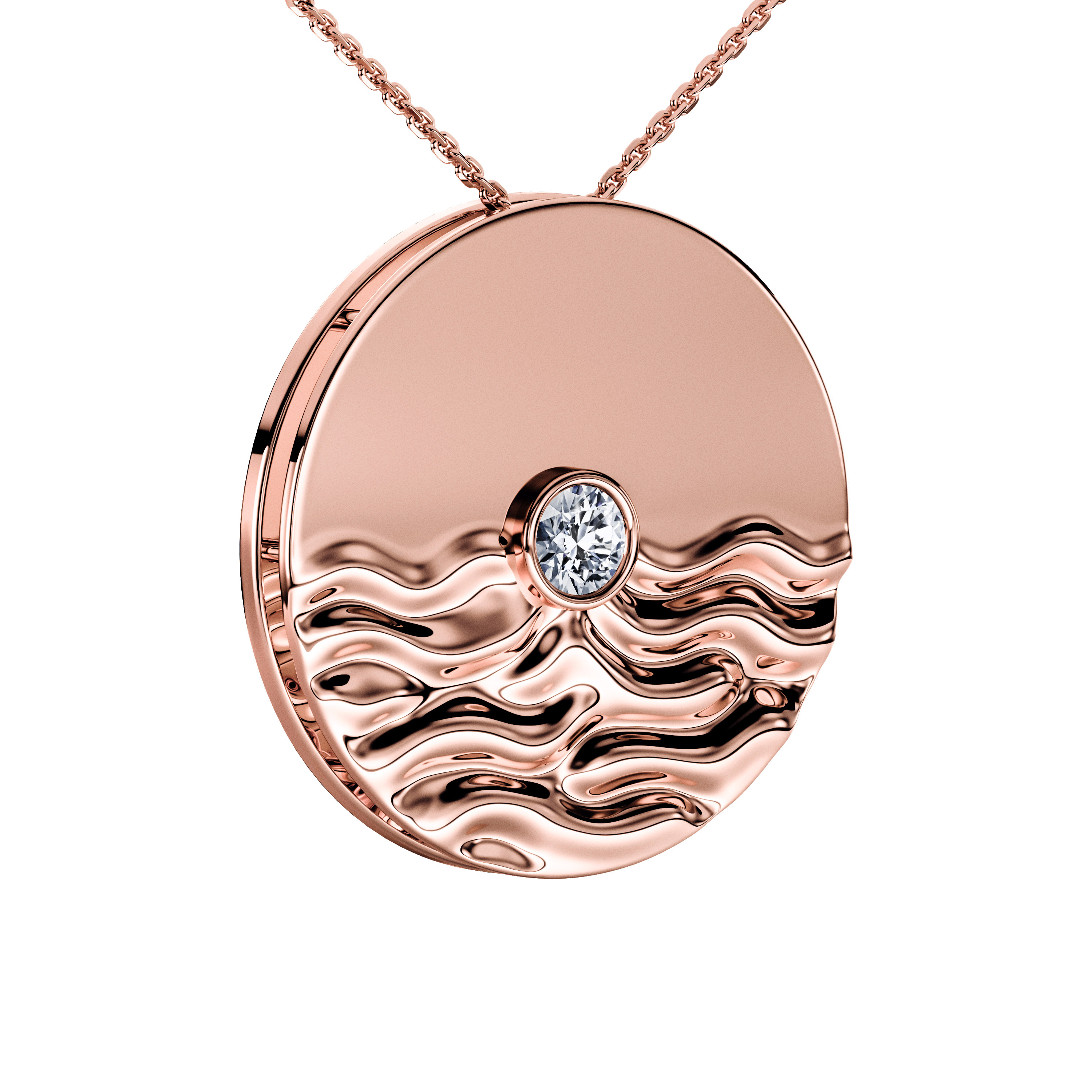 The Moon Ocean Bezel Pendant in 18ct Rose Gold with Round Centre Stone Alternate shot 3