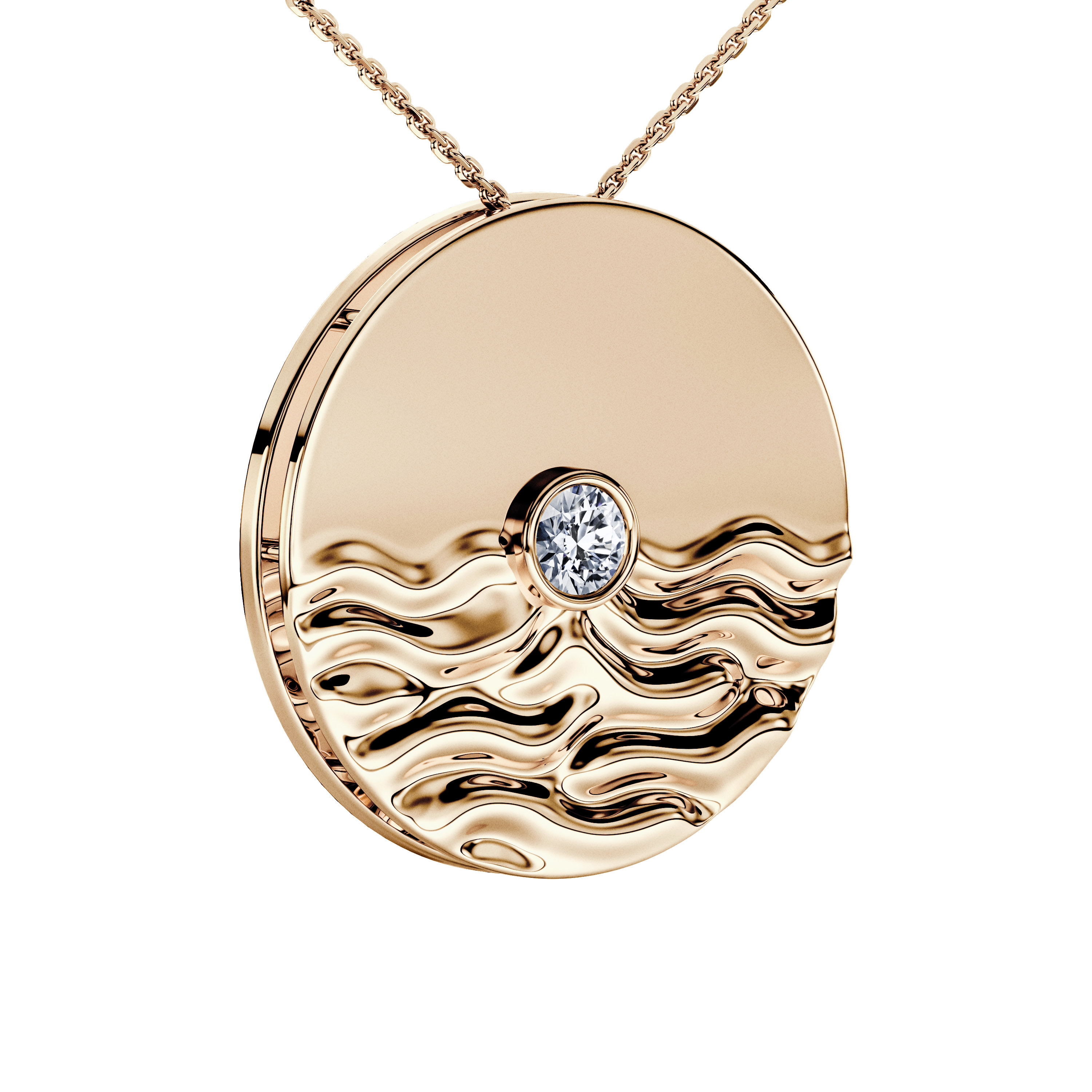 The Moon Ocean Bezel Pendant in 18ct Yellow Gold with Round Centre Stone Alternate shot 3