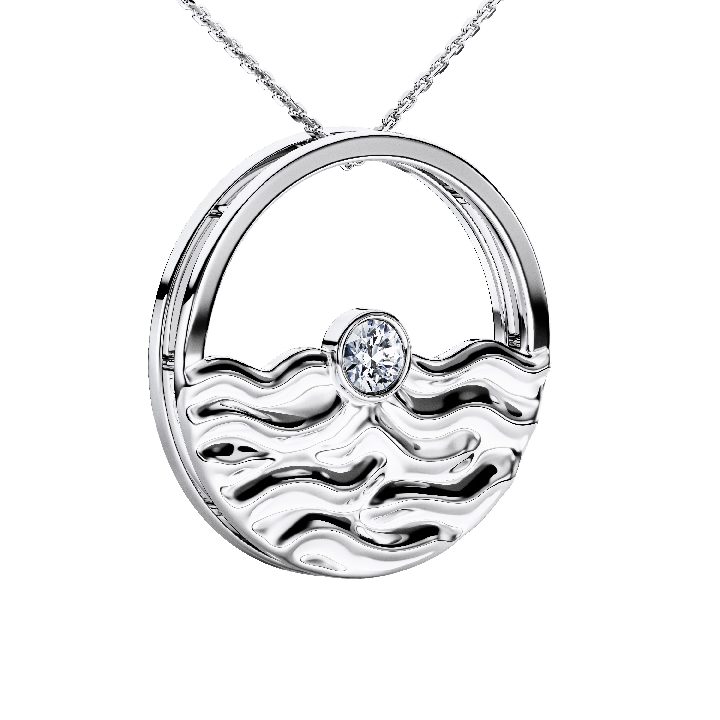 The Moon Ocean Bezel Pendant in 18ct White Gold with Round Centre Stone Alternate shot 3