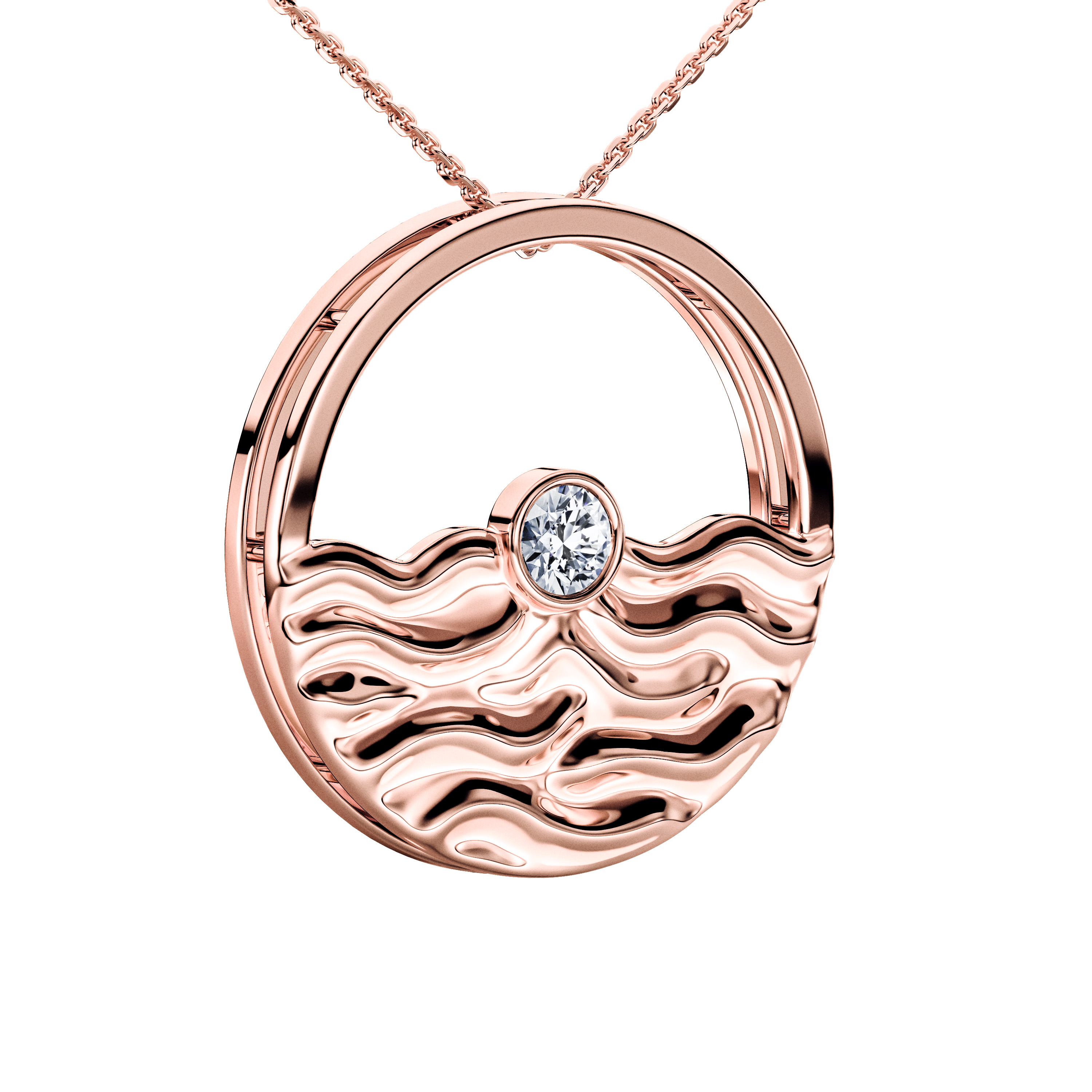 The Moon Ocean Bezel Pendant in 18ct Rose Gold with Round Centre Stone Alternate shot 3