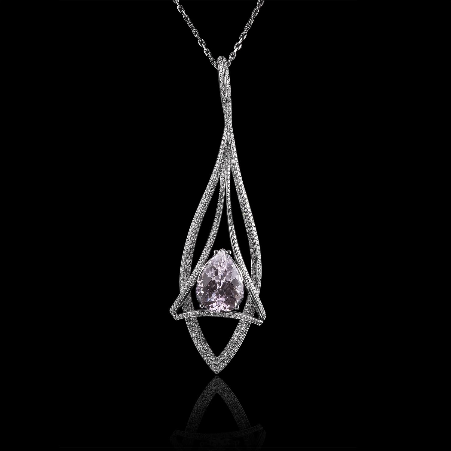 The Moon Ocean Pendants in Platinum with Pear Centre Stone Alternate shot 2