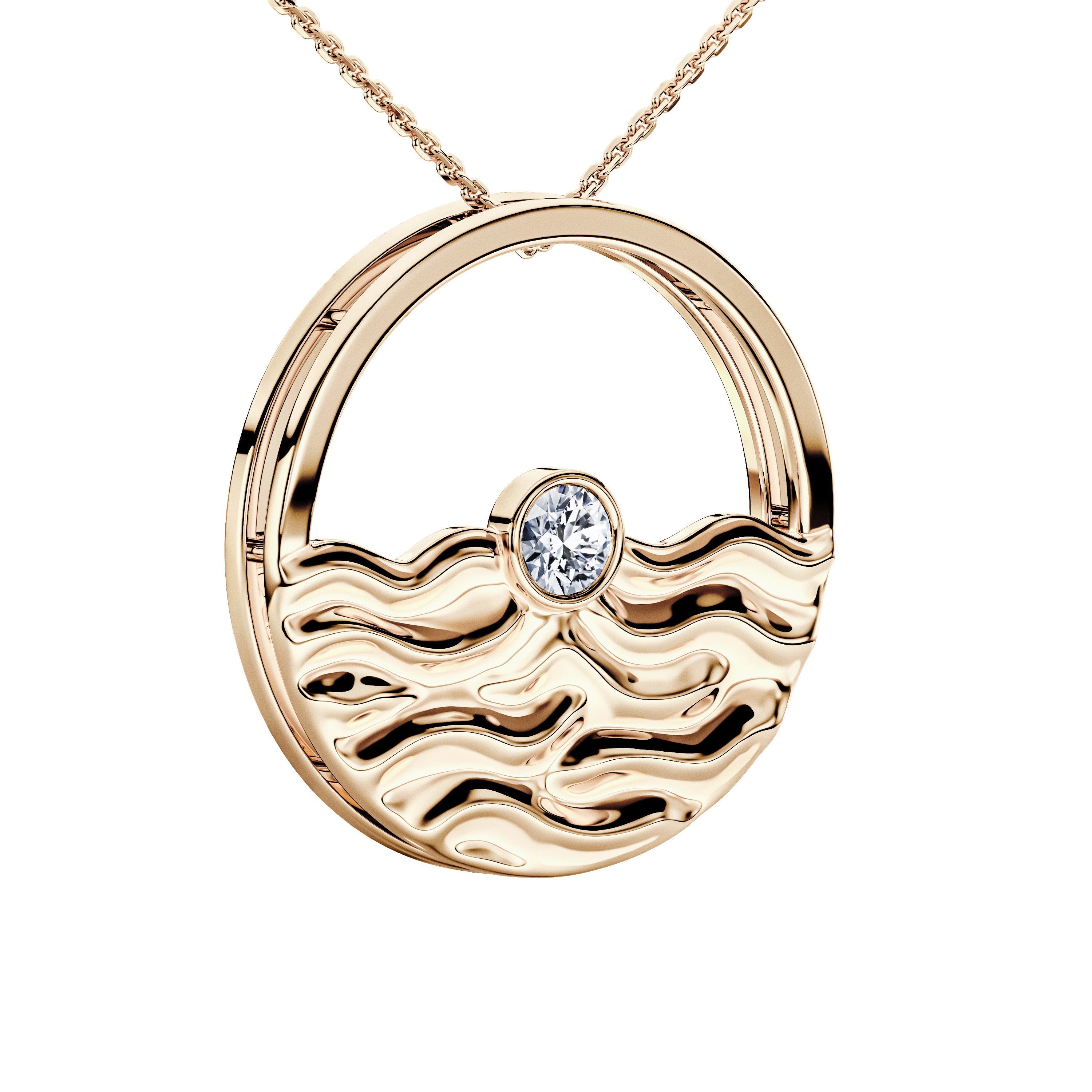 The Moon Ocean Bezel Pendant in 18ct Yellow Gold with Round Centre Stone Alternate shot 3