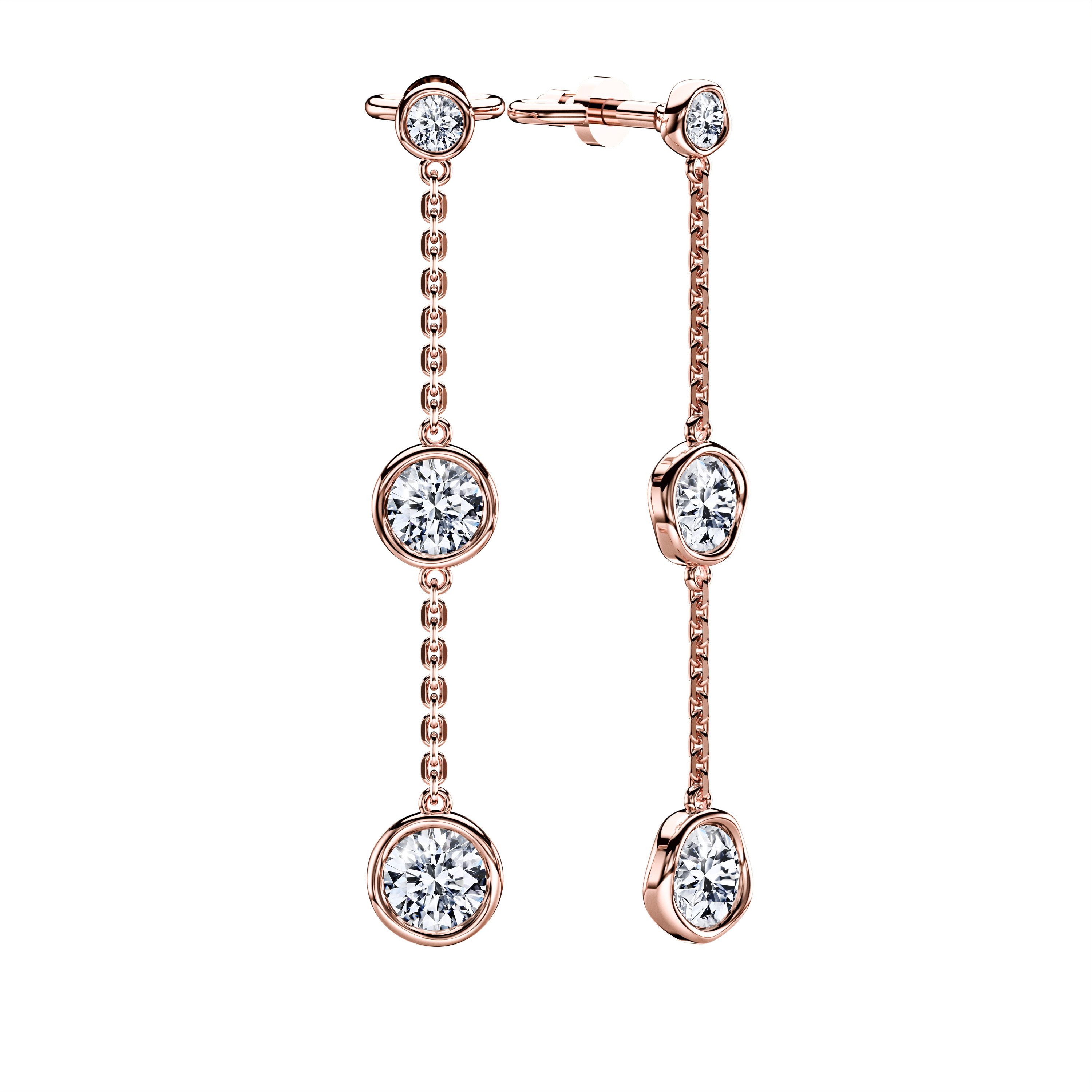 Bezel, 18ct Rose Gold Diamond Drops Earrings Round