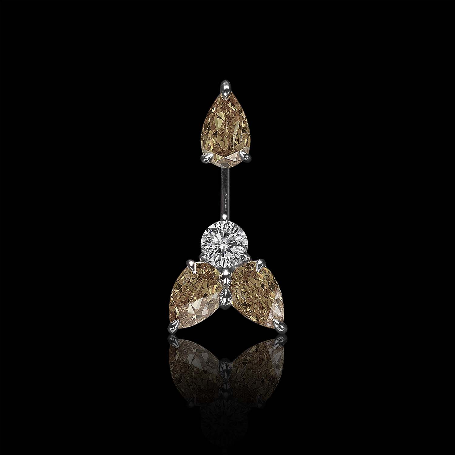 The Moon Ocean Three Stones Earrings in Platinum with Pear Centre Stone Alternate shot 2