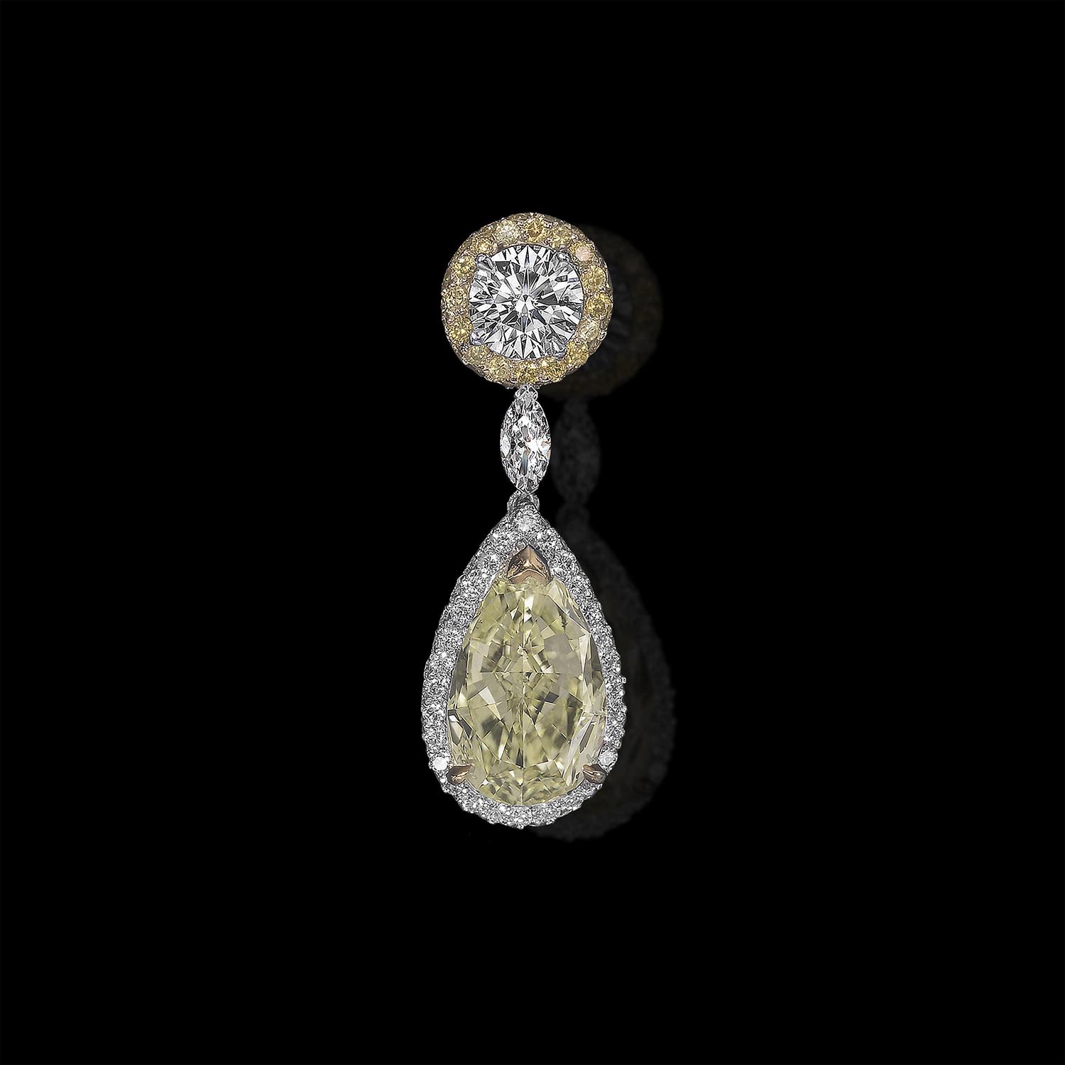 The Moon Ocean Earrings in Platinum with Pear Centre Stone Alternate shot 2