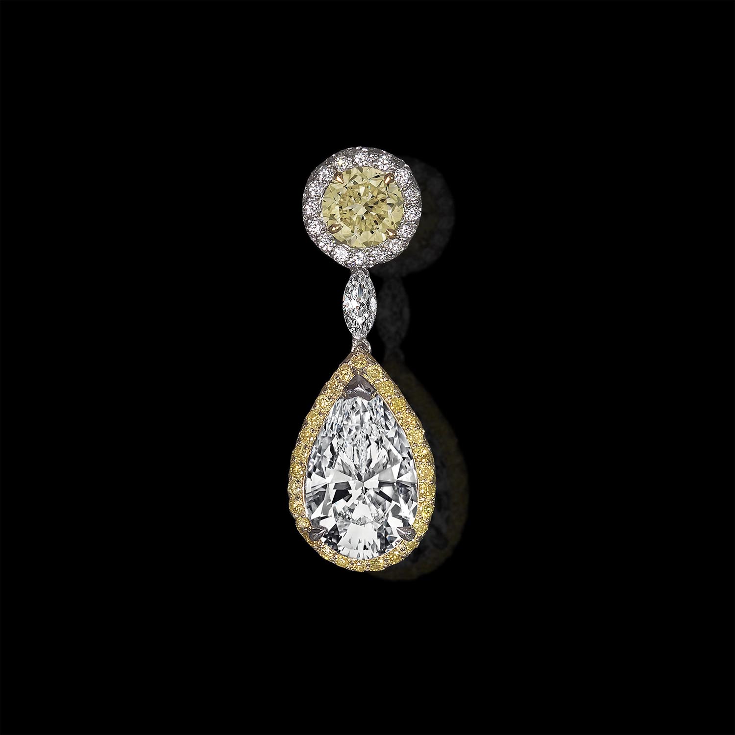 The Moon Ocean Earrings in Platinum with Pear Centre Stone Alternate shot 3