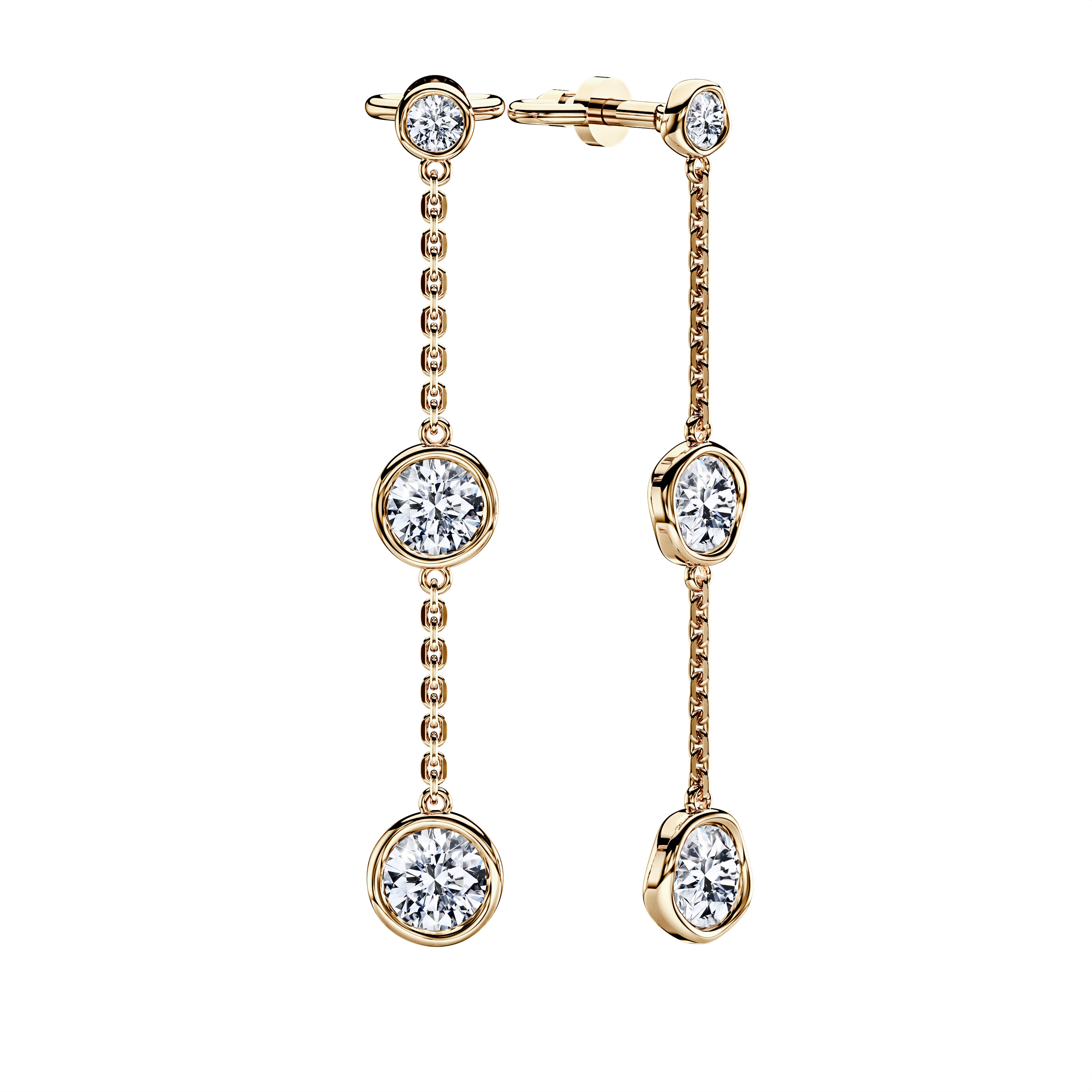 Bezel, 18ct Yellow Gold Diamond Drops Earrings Round