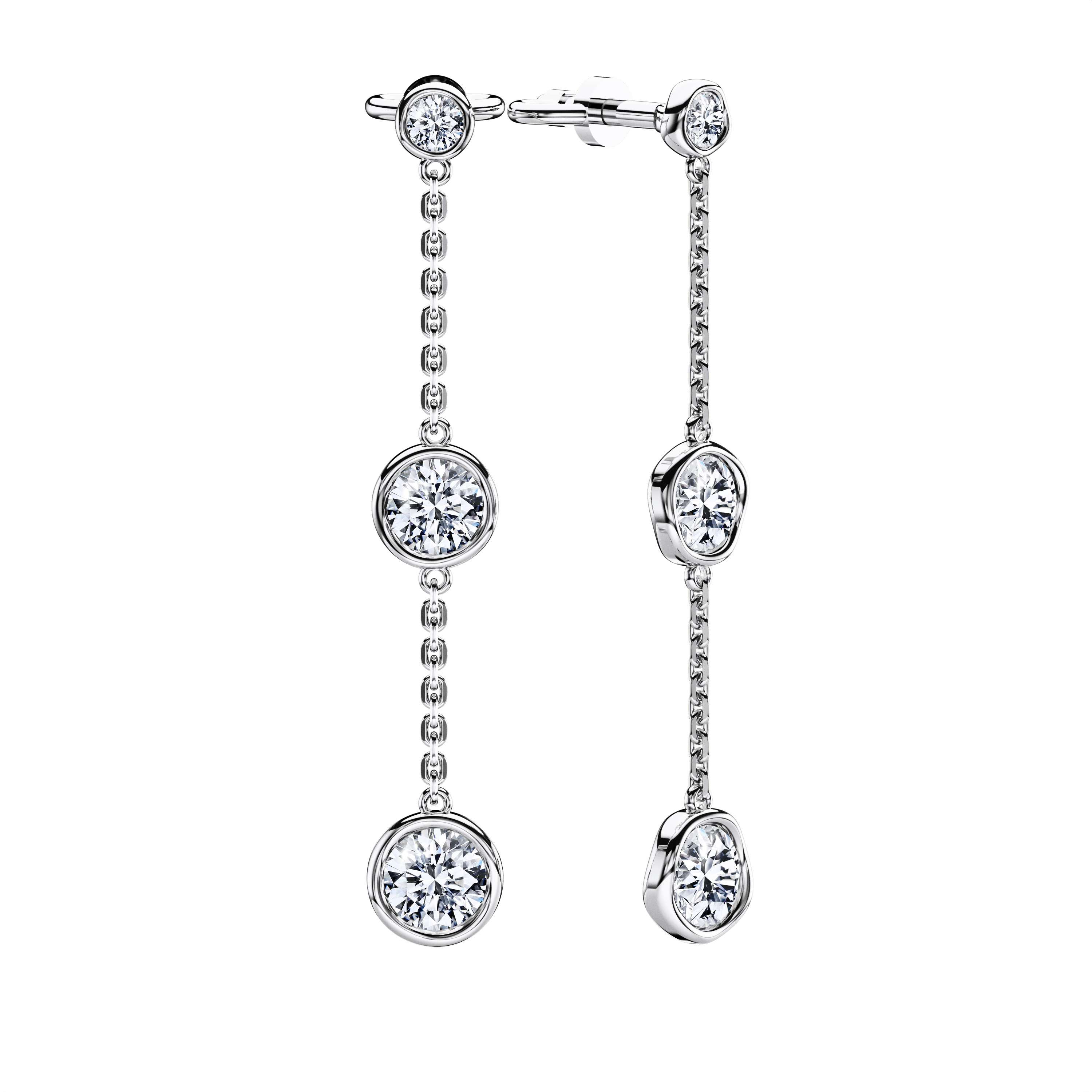 Bezel, 18ct White Gold Diamond Drops Earrings Round