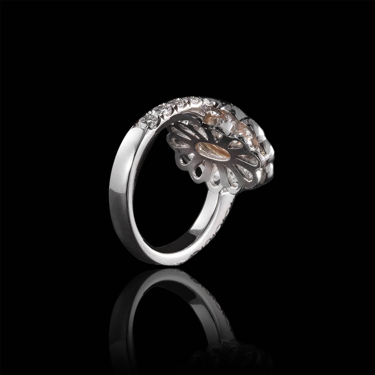 The Moon Ocean Rings in Platinum with Oval Centre Stone Alternate shot 2