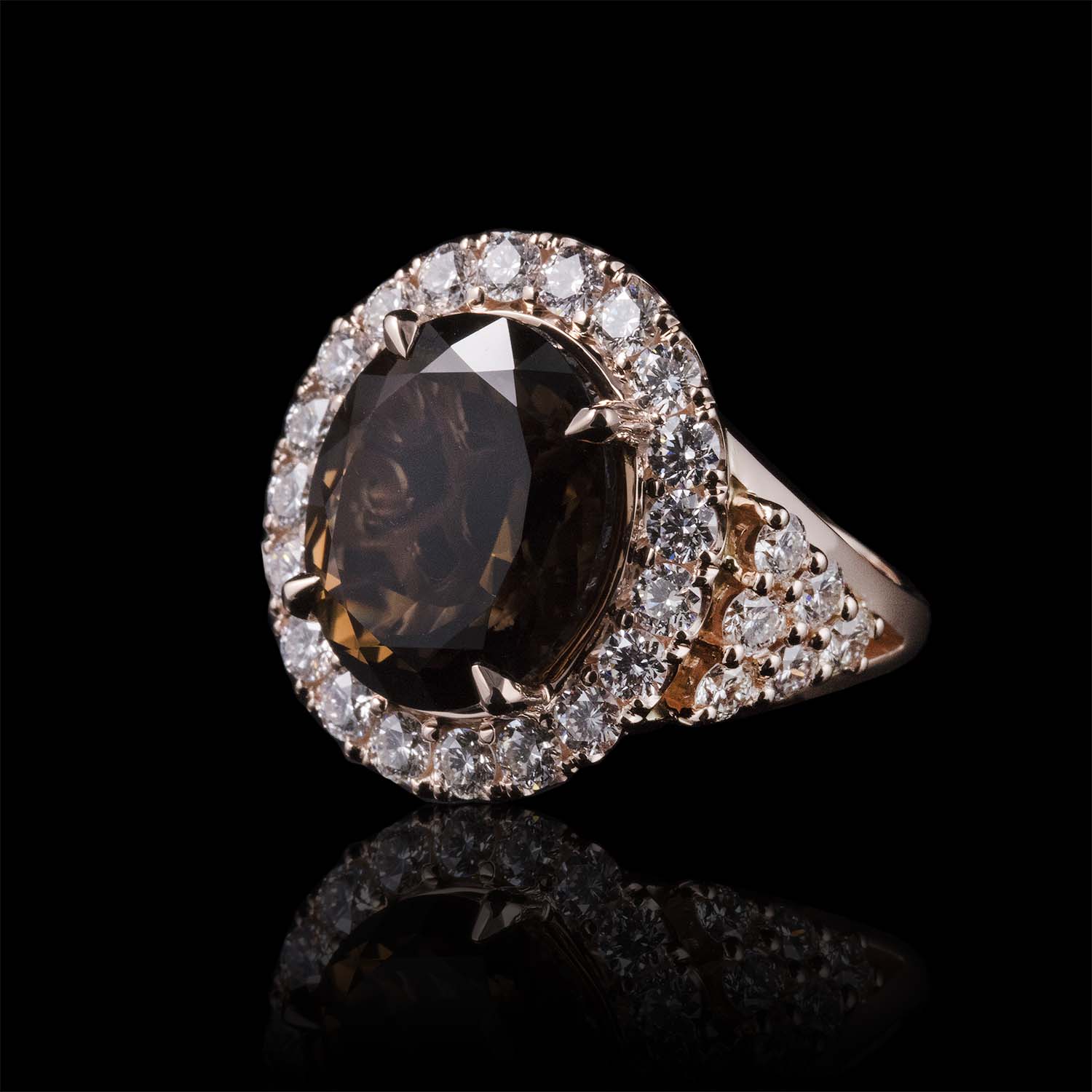 The Moon Ocean Halo Rings in 18ct Rose Gold with Oval Centre Stone Alternate shot 2