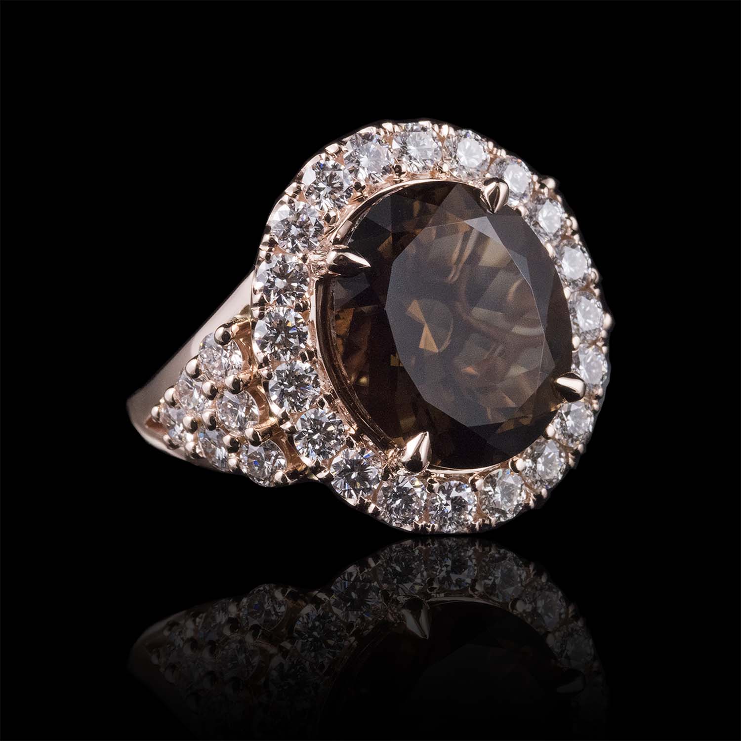 The Moon Ocean Halo Rings in 18ct Rose Gold with Oval Centre Stone Alternate shot 3