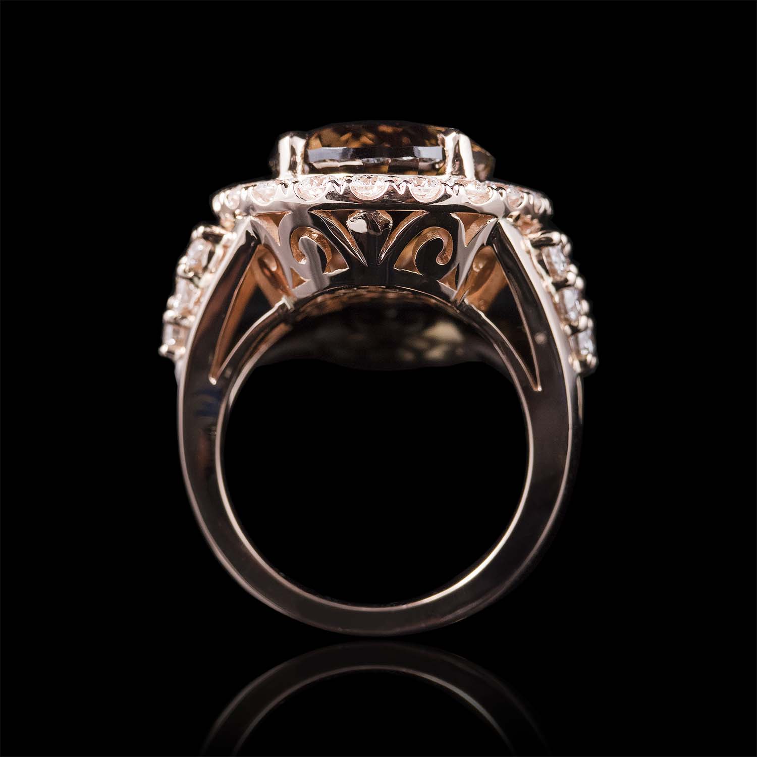 The Moon Ocean Halo Rings in 18ct Rose Gold with Oval Centre Stone Alternate shot 4
