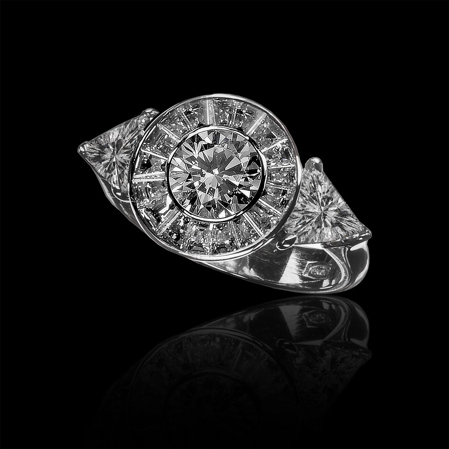 The Moon Ocean Rings in Platinum with Round Centre Stone Alternate shot 2