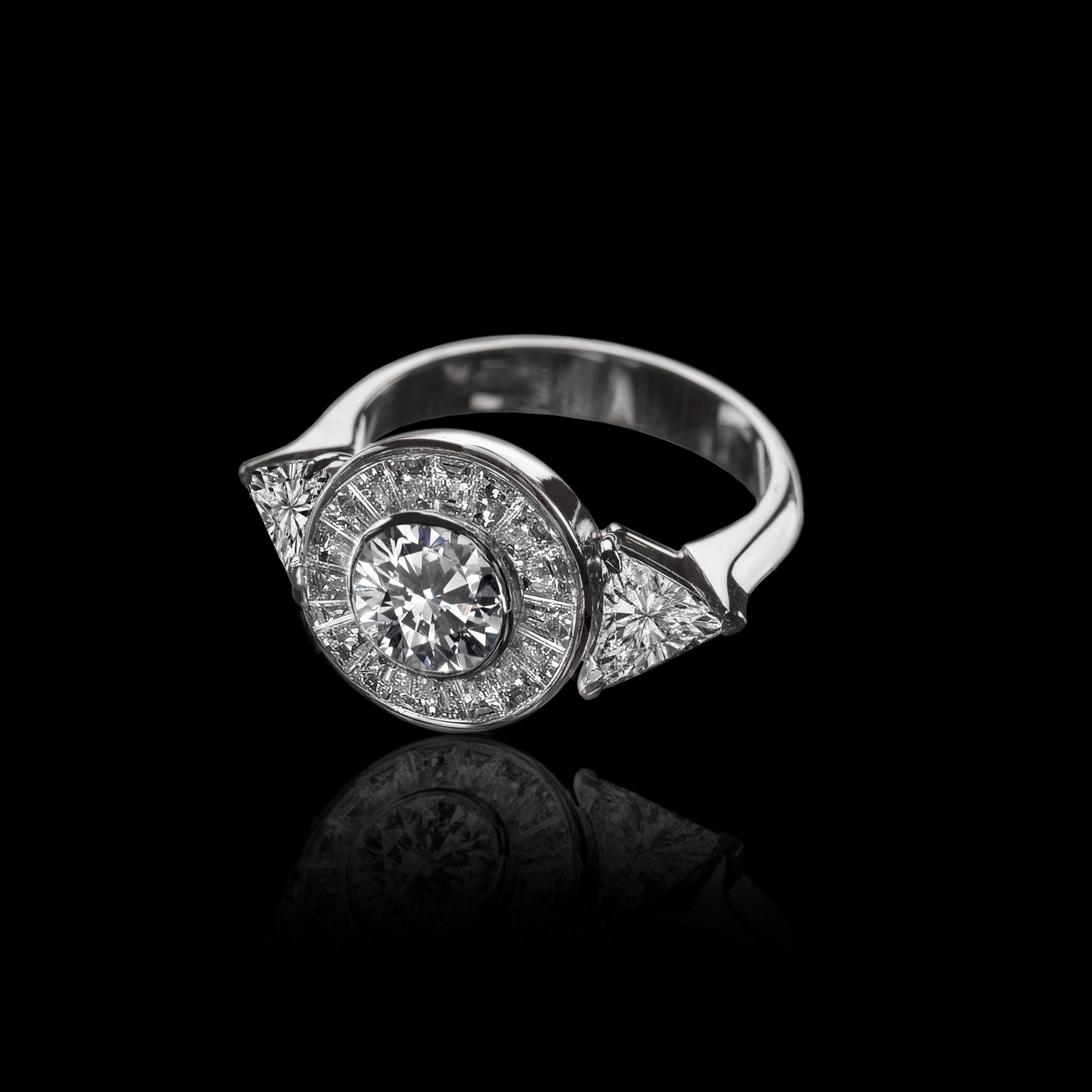 The Moon Ocean Rings in Platinum with Round Centre Stone Alternate shot 3