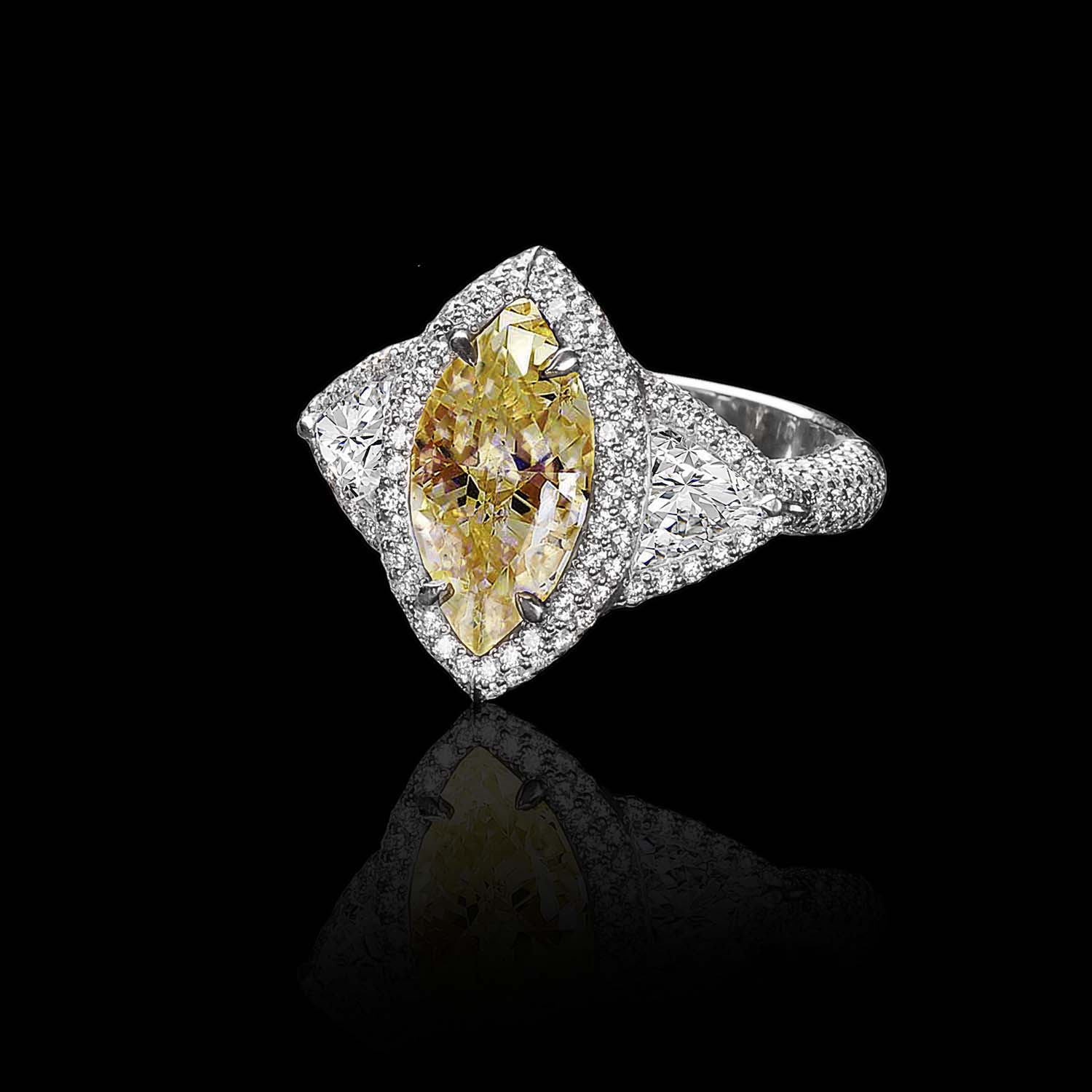 The Moon Ocean Halo Rings in Platinum with Marquise Centre Stone Alternate shot 2
