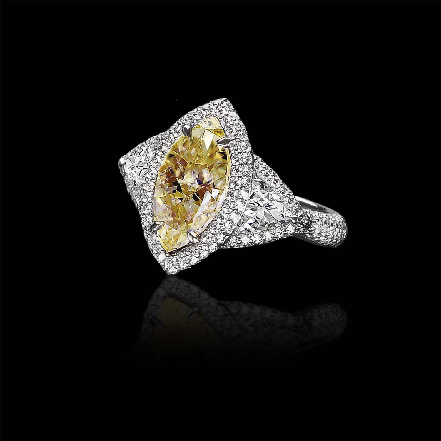 The Moon Ocean Halo Rings in Platinum with Marquise Centre Stone Alternate shot 5