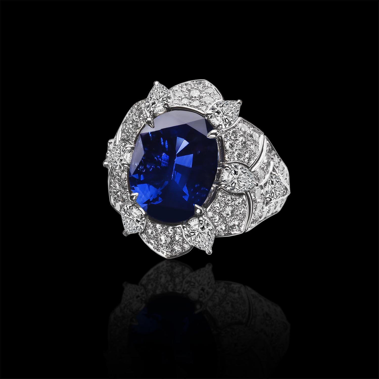 The Moon Ocean Rings in Platinum with Oval Centre Stone Alternate shot 4