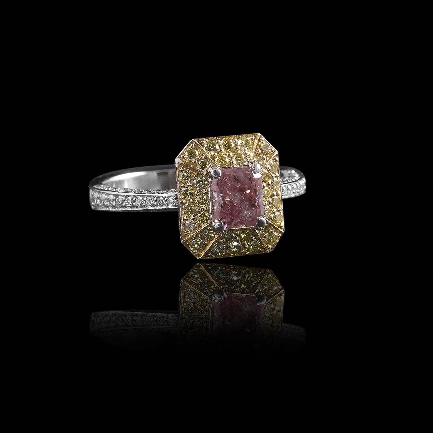 The Moon Ocean Halo Rings in 18ct Yellow Gold with Cushion Centre Stone Alternate shot 3