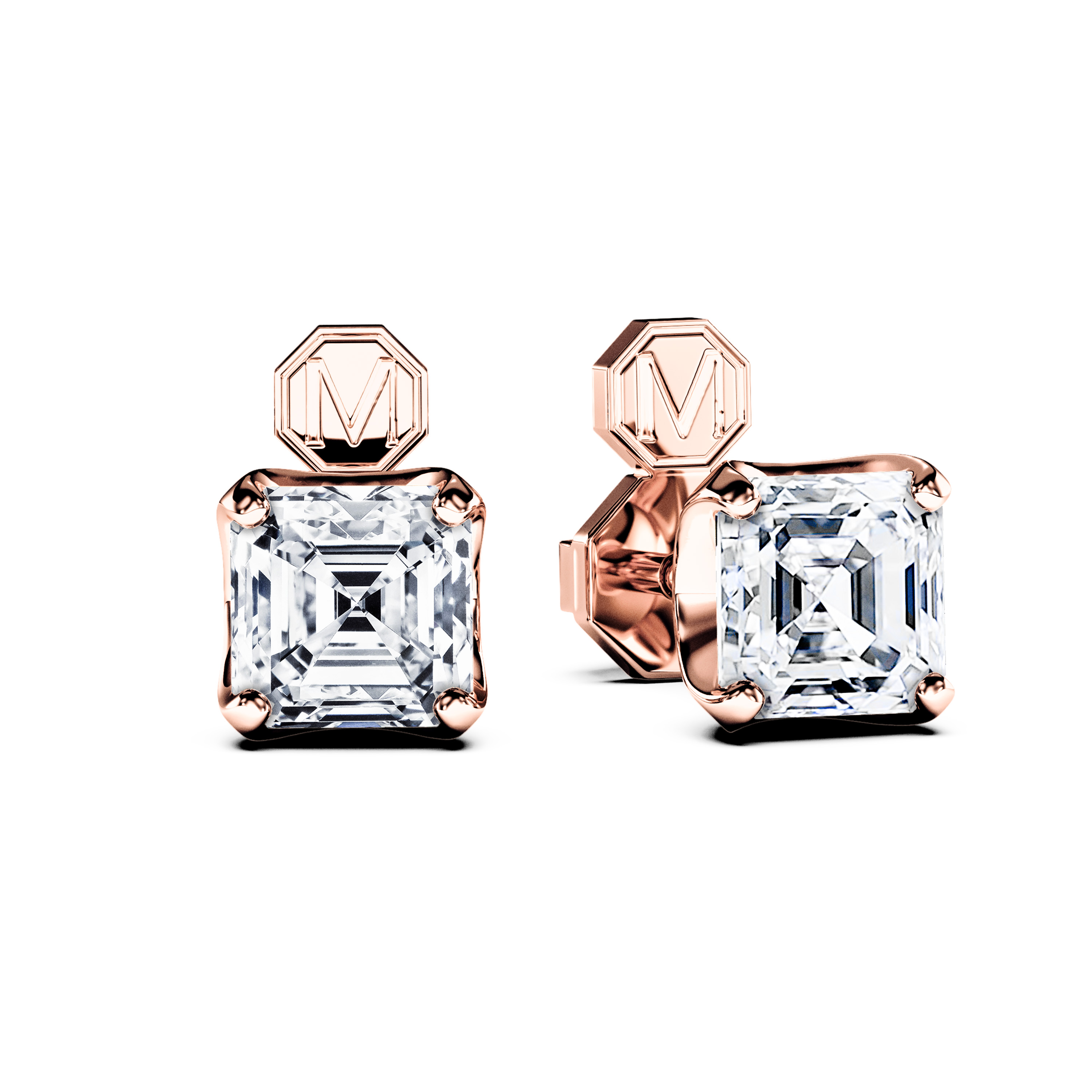 Stud, 18ct Rose Gold Diamond Earrings Asscher