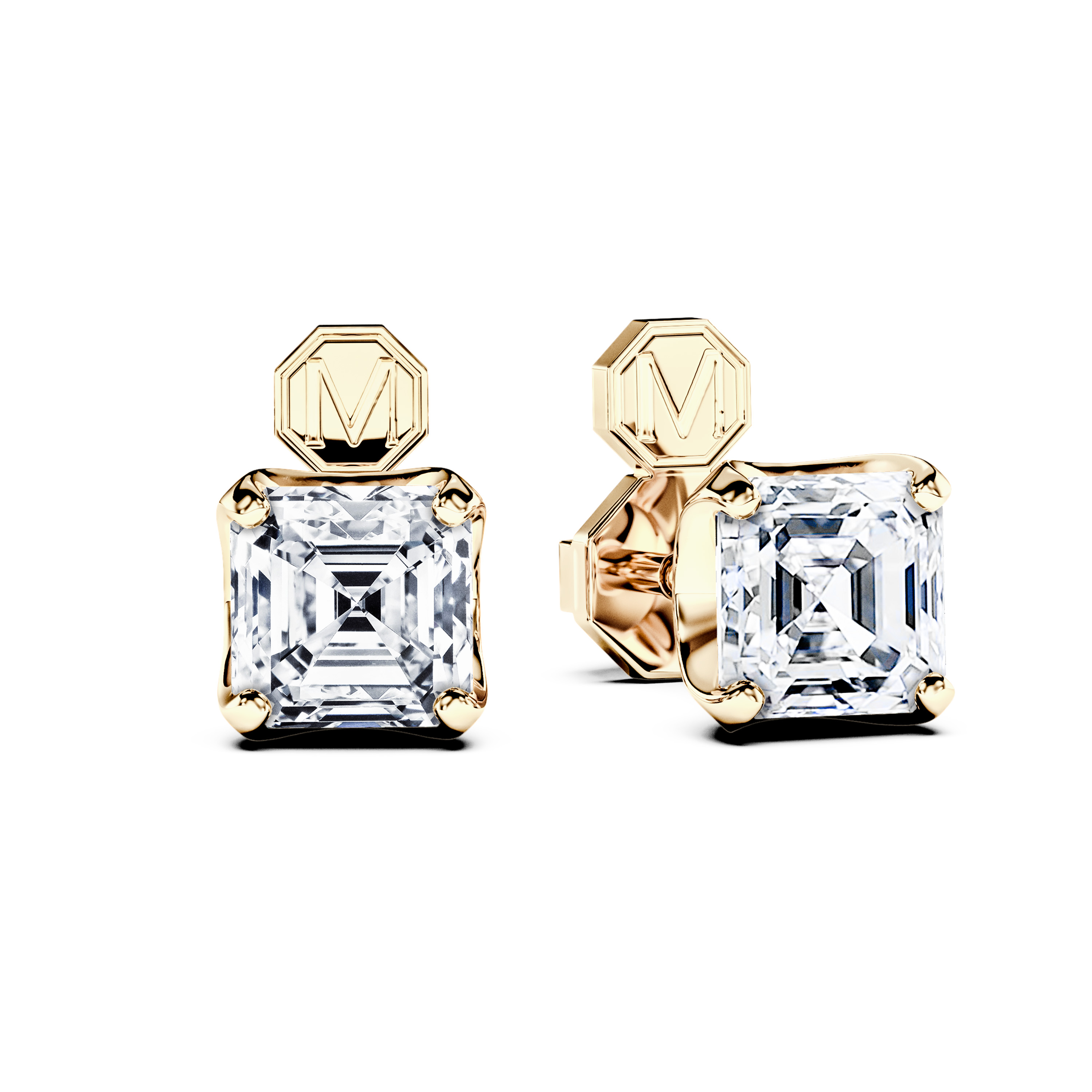 The Moon Ocean Stud Earrings in 18ct Yellow Gold with Asscher Centre Stone Alternate shot 2