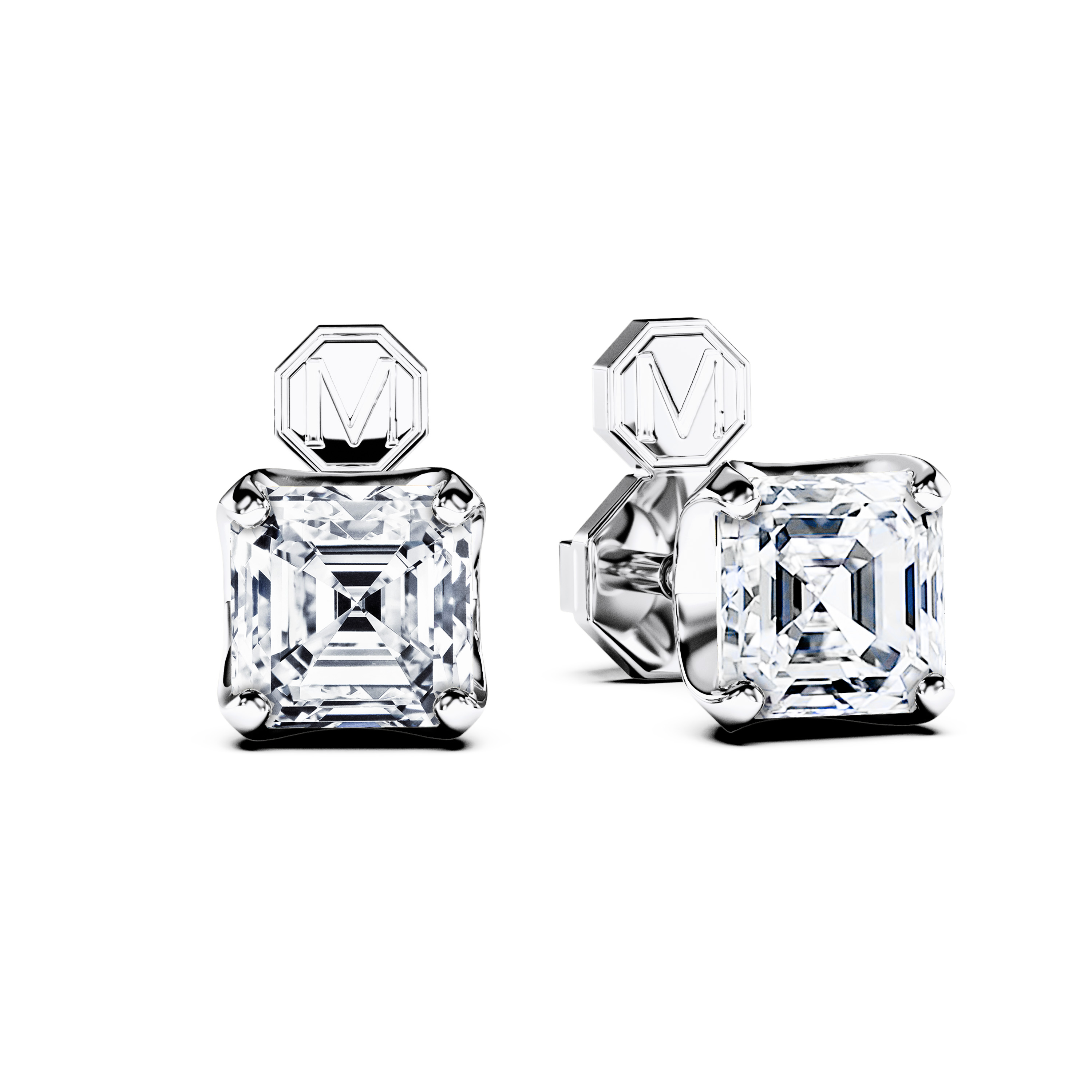 Stud, 18ct White Gold Diamond Earrings Asscher