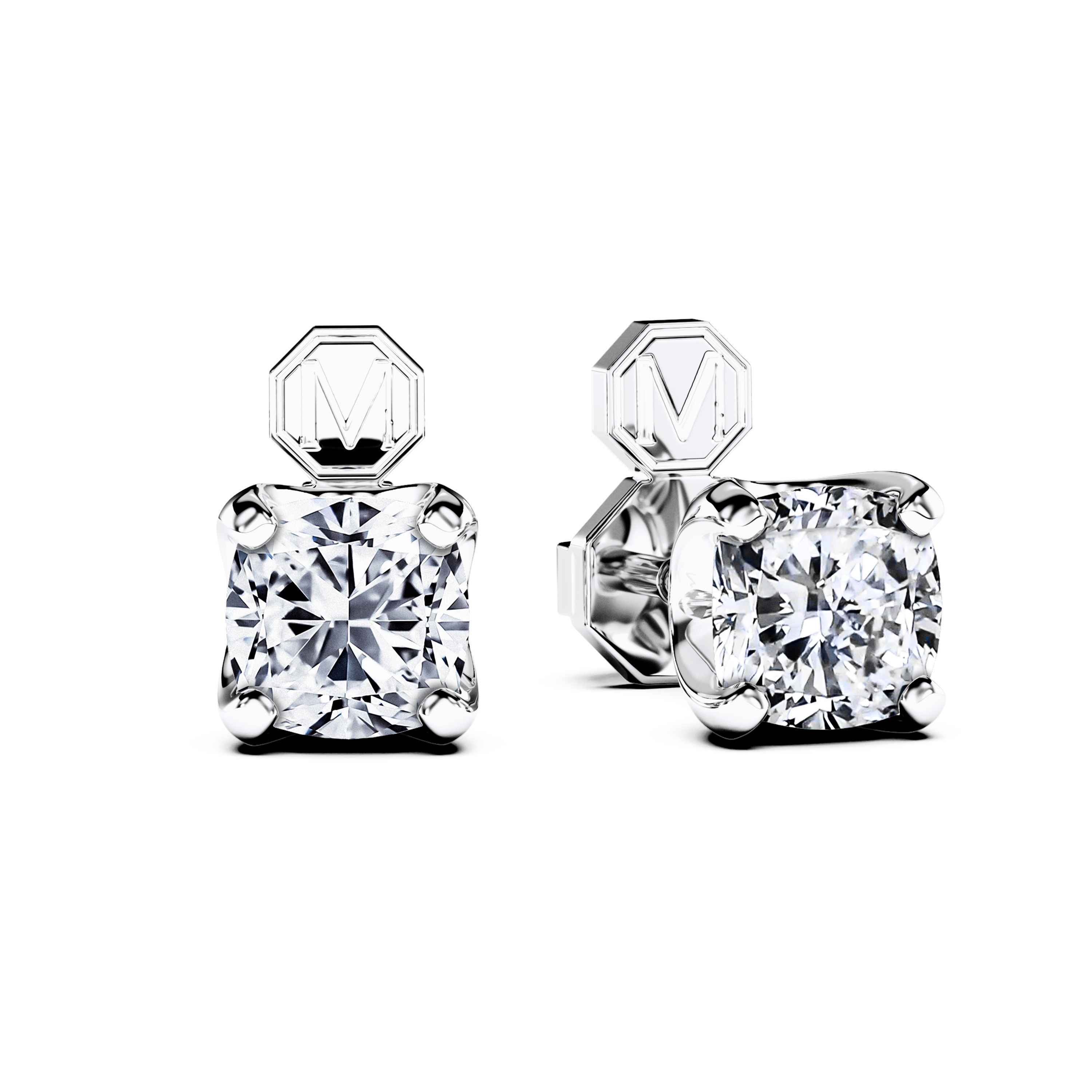 Stud, 18ct White Gold Diamond Earrings Cushion